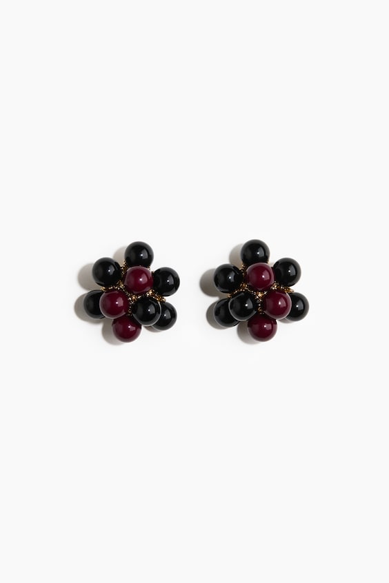 Женские серьги H&M Flower-Shaped, цвет: Бордовый / Чёрный