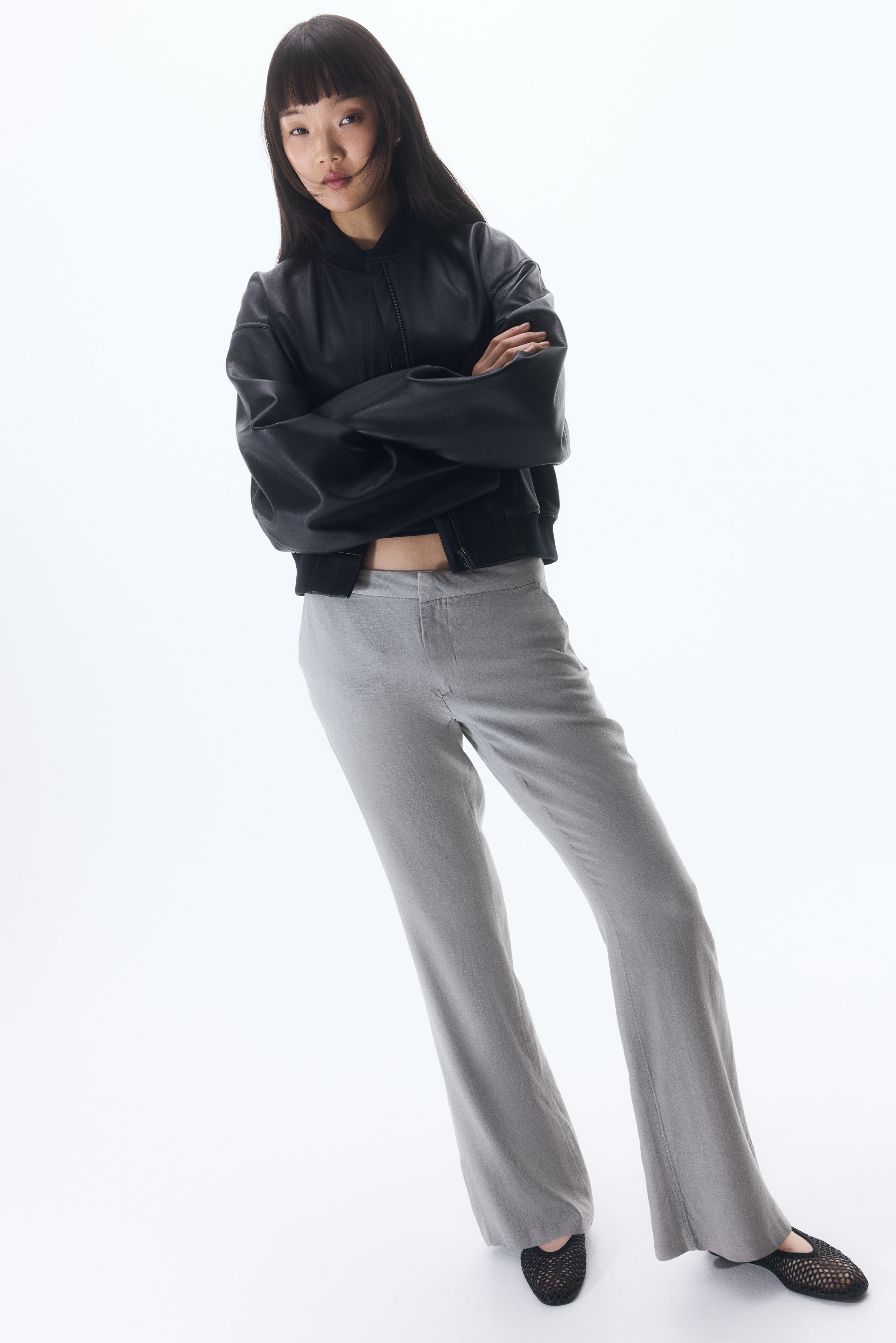 Linen-blend tailored trousers