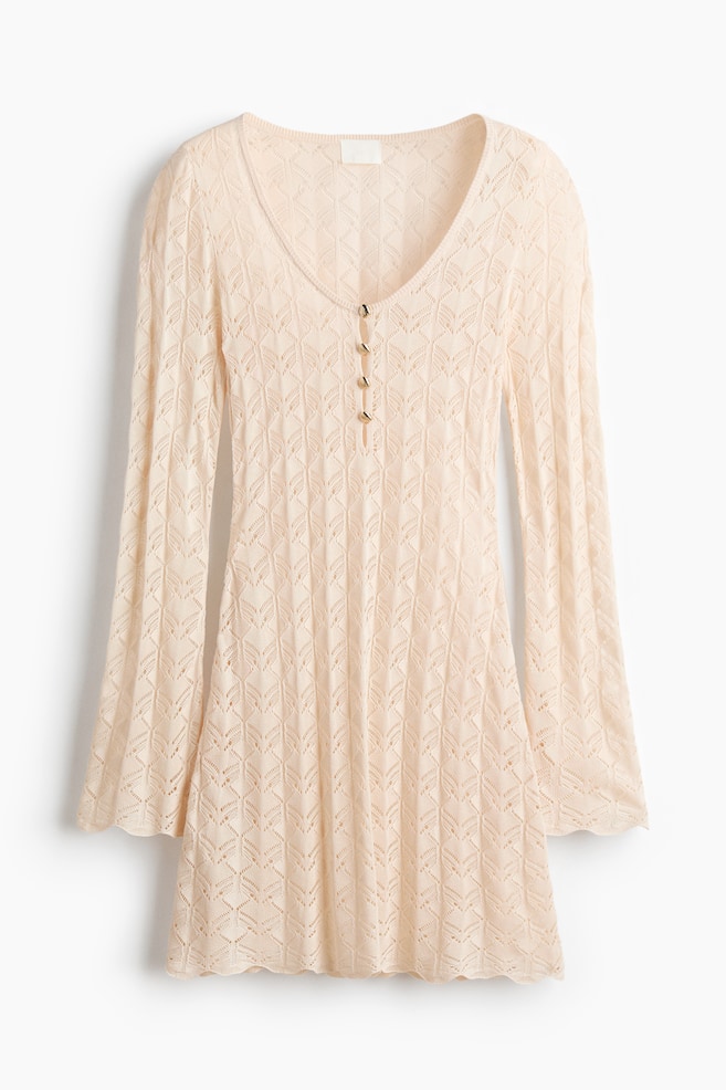 Crochet-Look Mini Dress - Light beige - 1