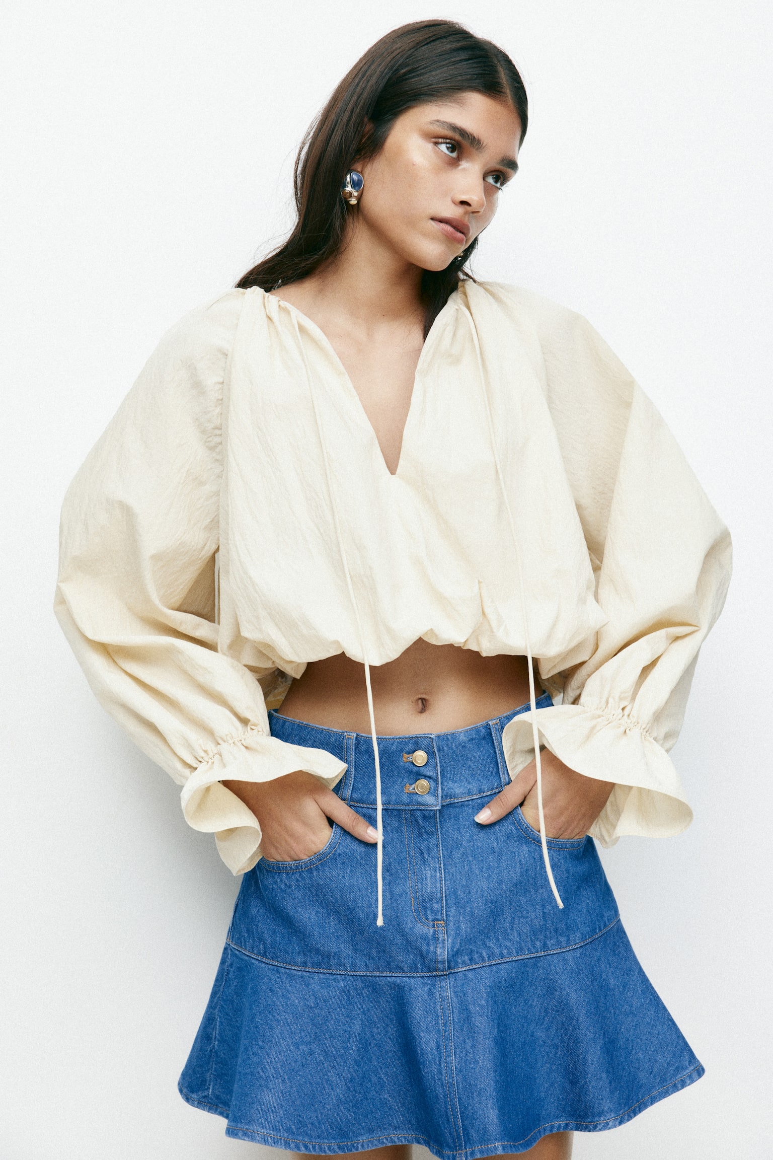 Flounced denim mini skirt - Denim blue - 5