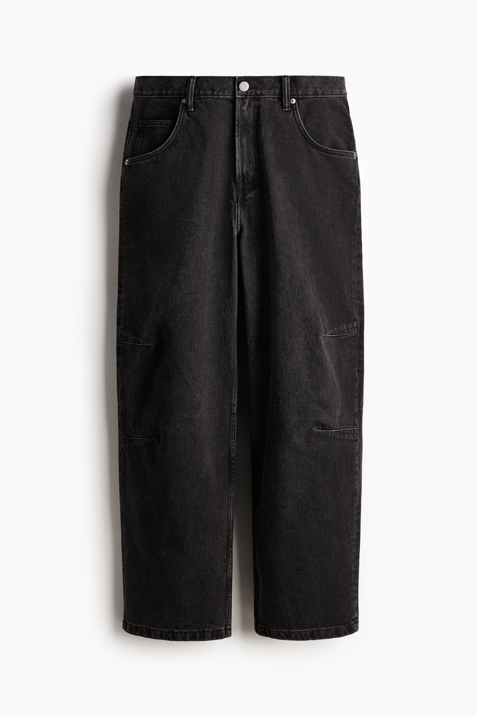 縫合褶牛仔寬版褲 - 黑色/灰丹寧藍