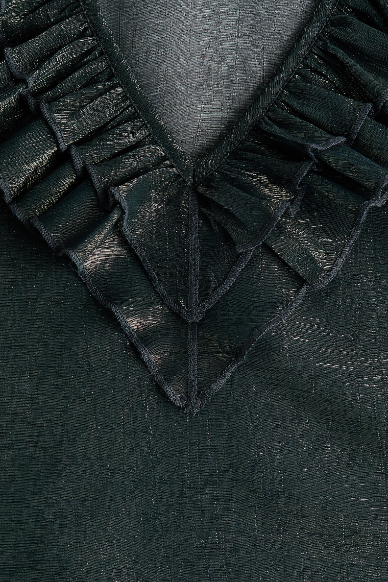 Frill-trimmed blouse - Sötét olívazöld - 2