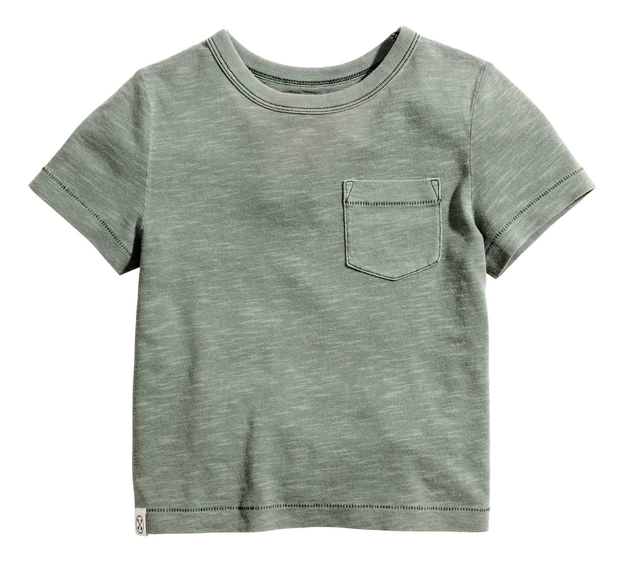 View larger image: T-shirt with a chest pocket - Khaki green - Kids | H&M GB 1