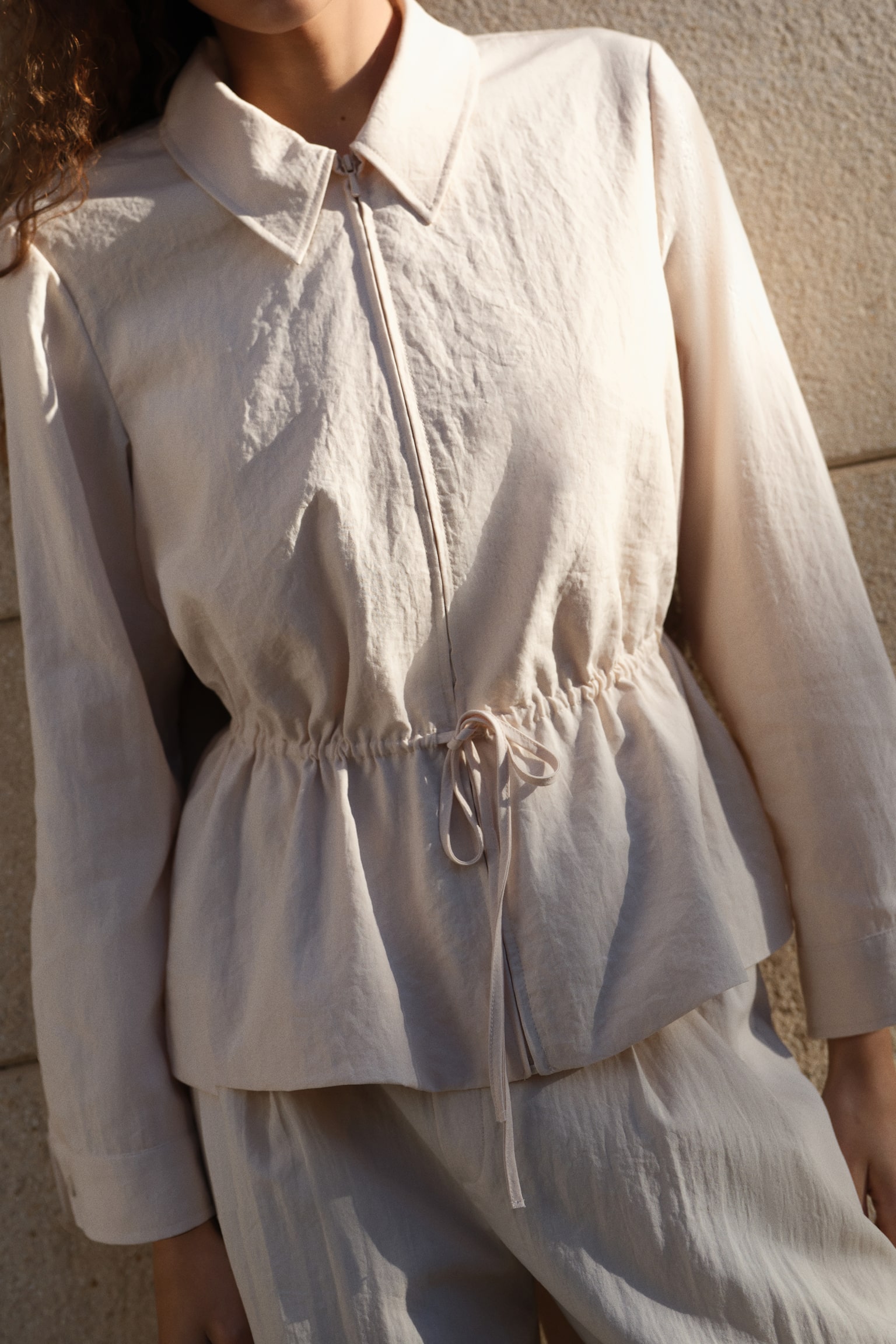 Zip-through peplum shirt - Light beige - 4