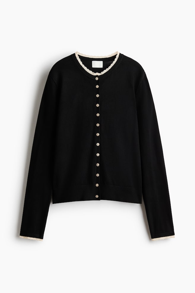 Lace-trimmed cardigan - Black/Cream/Navy blue/Cream/Grey marl/Cream - 1