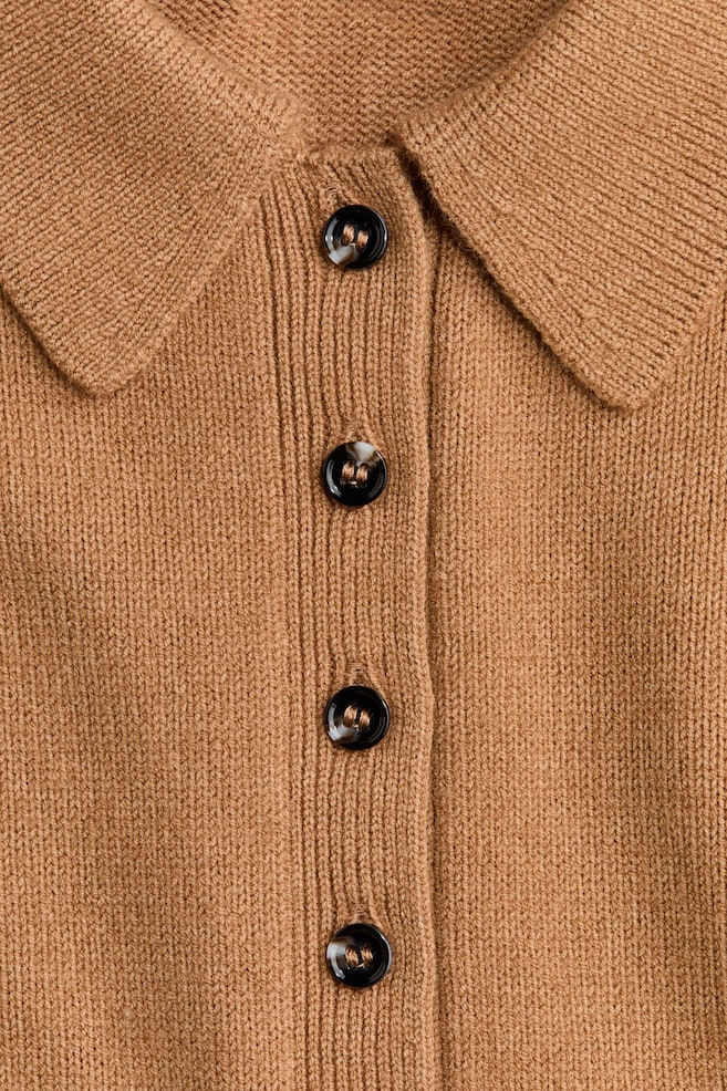 Shoulder-Pad Polo Sweater-Dark beige - 3