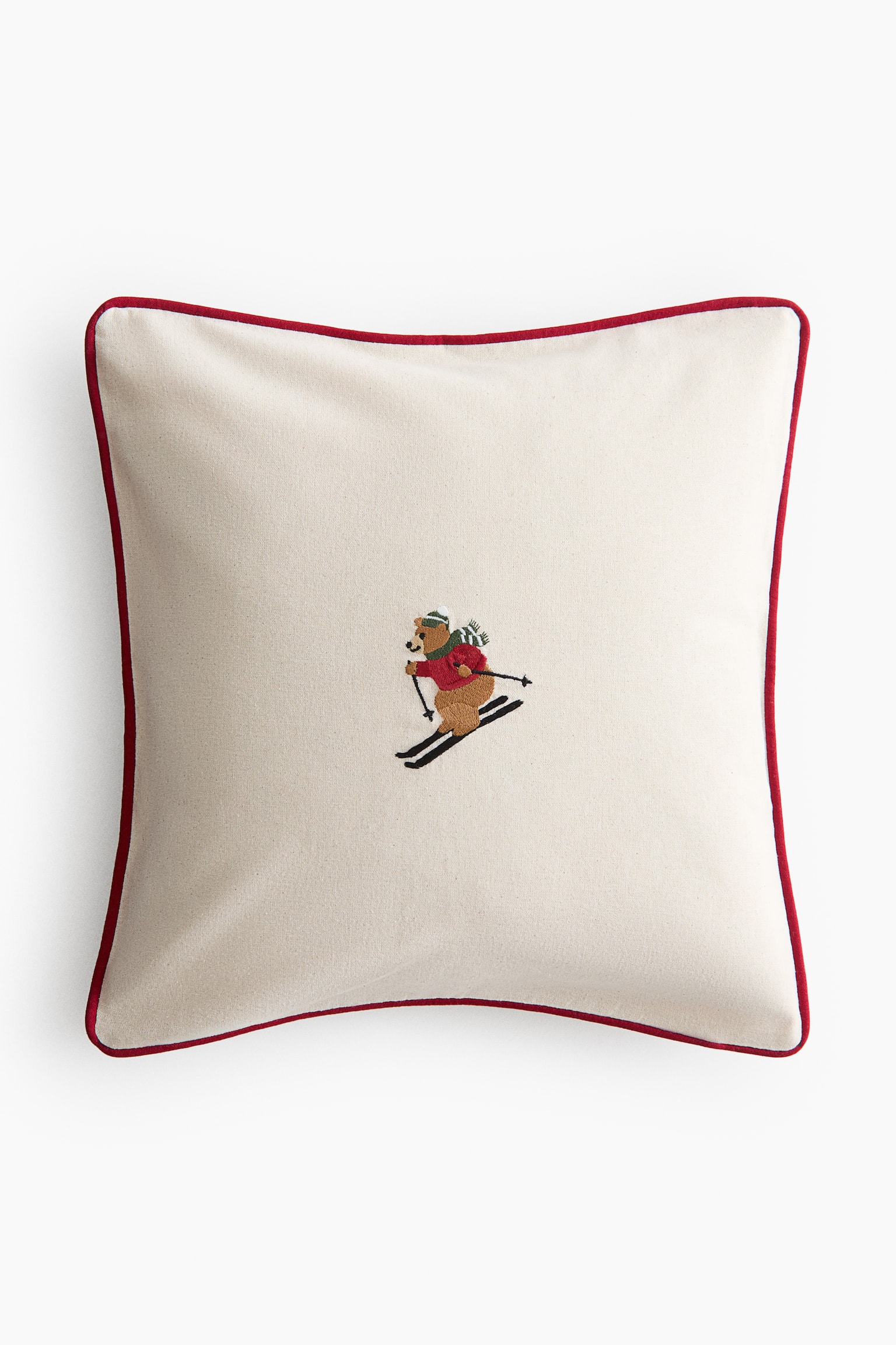 Embroidery-motif cushion cover - Light beige/Bear/Light beige/Dachshund