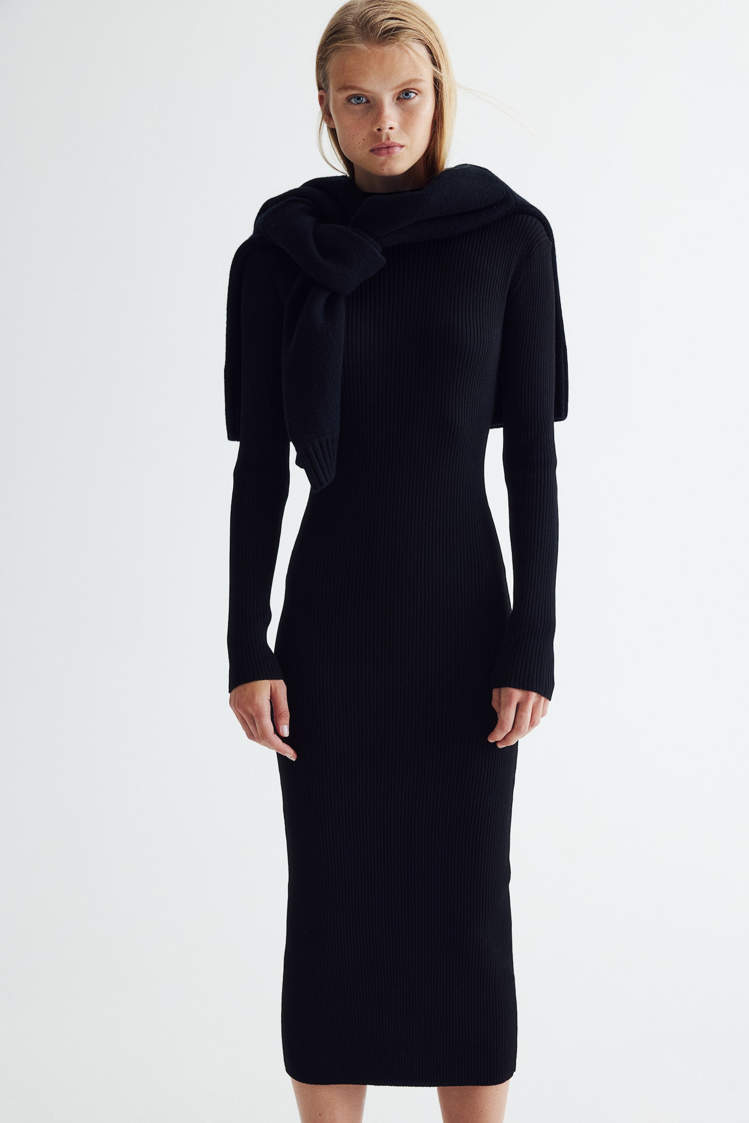 Rib-knit turtleneck dress - Black/Mole - 4