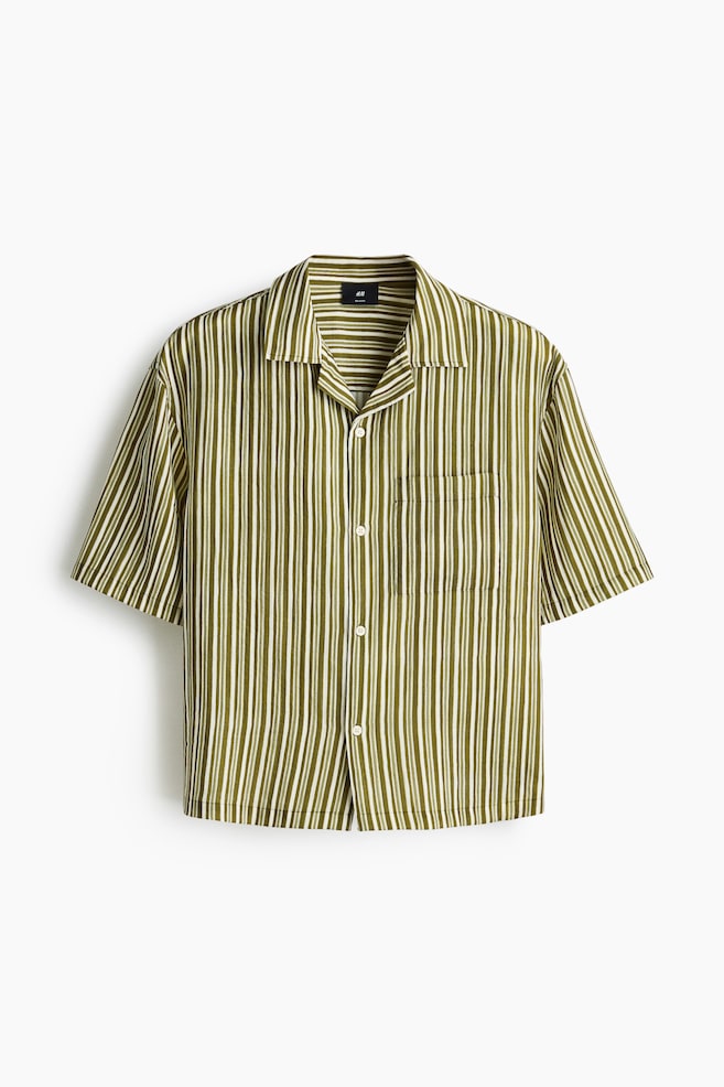 Košile s rozhalenkou Relaxed Fit - Tmavě zelená khaki/pruhovaná/Žlutá/proužky - 1