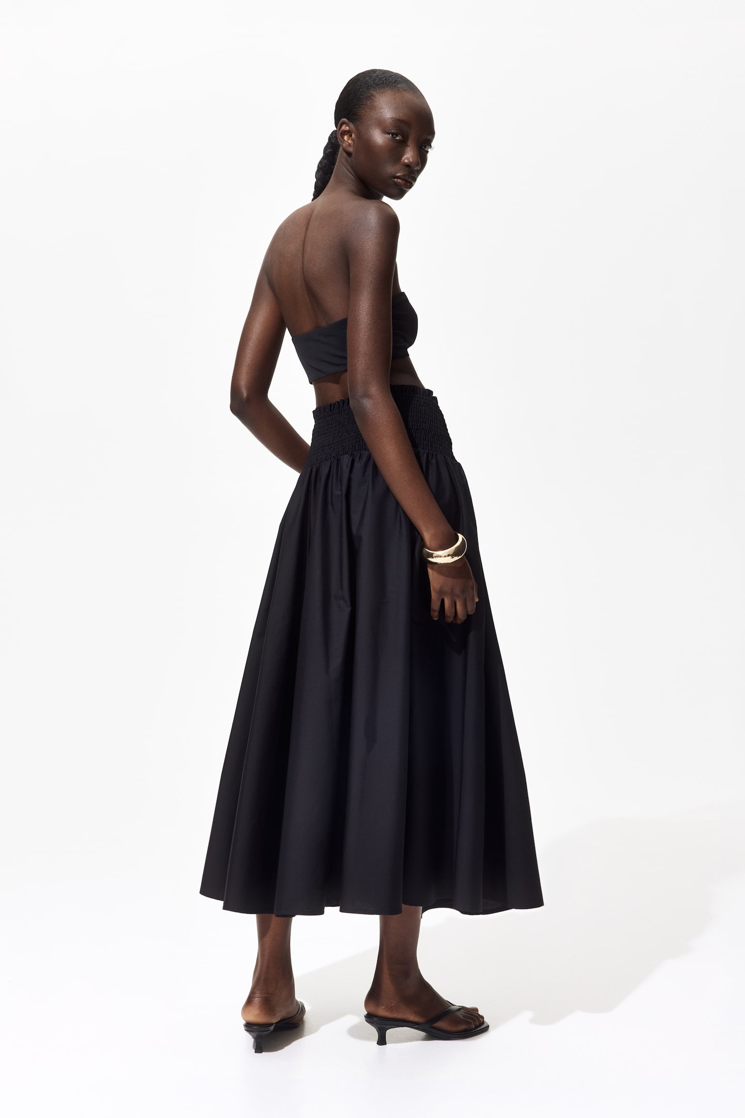 Smocked-waist skirt - Black/Navy blue/Striped/White/Blue floral - 4