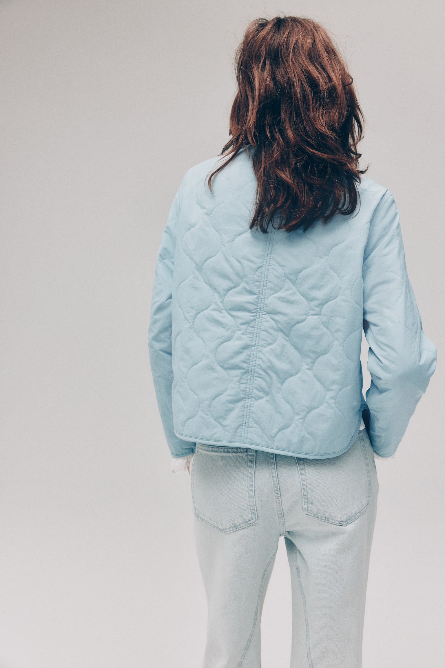Quilted nylon jacket - Light blue/Powder pink/Dark brown - 5
