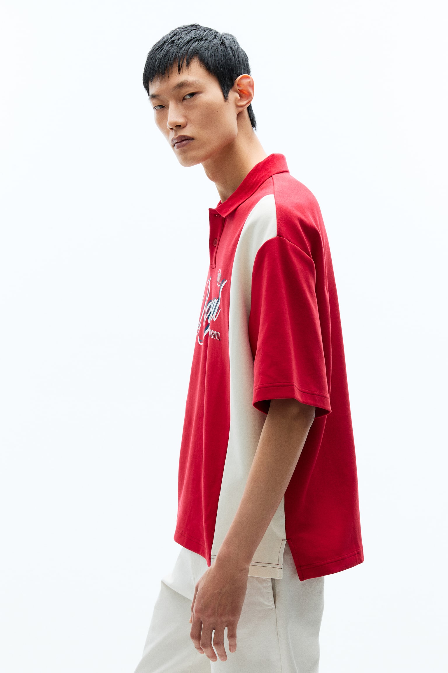 Loose Fit Polo shirt - Red/Colour block/Green/Colour block - 4