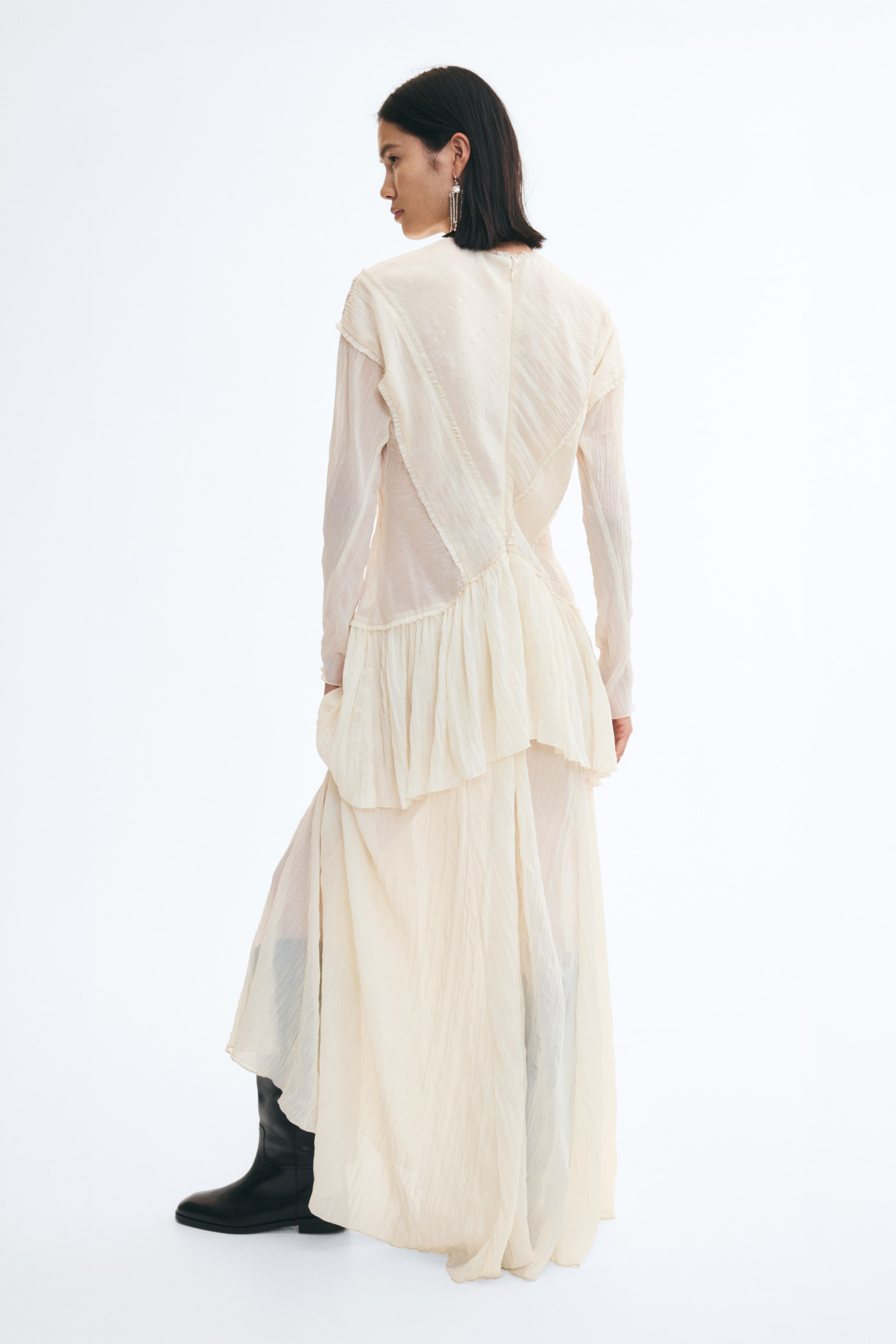 Crinkled Ruffle-Trimmed Dress