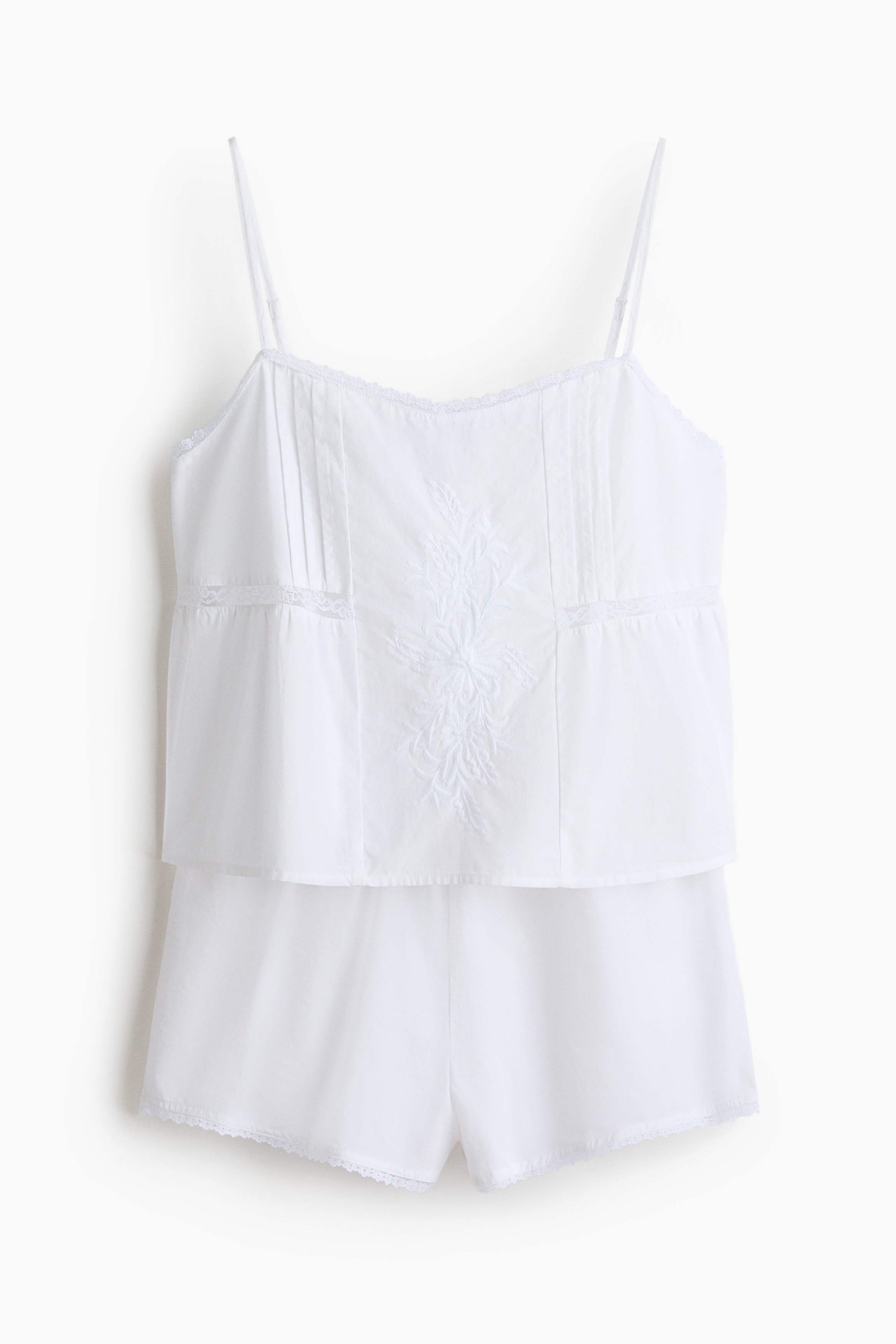 Poplinpyjamas med spetskanter - Vit