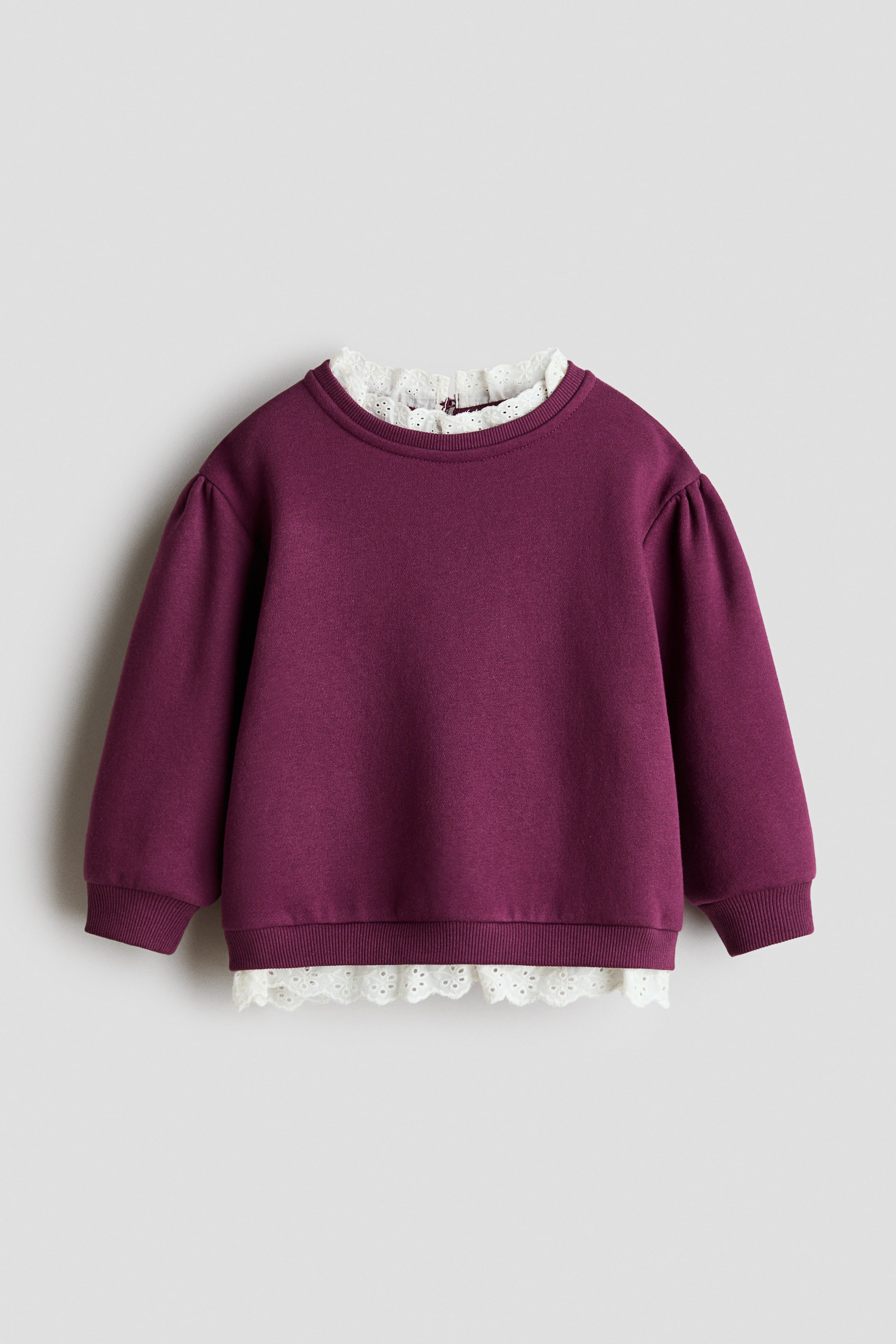 Se større billede: Sweatshirt med flæsekanter - Blommerød - BØRN | H&M DK 1