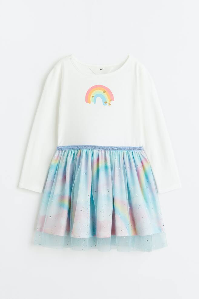 Tulle-skirt jersey dress - White/Rainbows/Pink/White/Silver-coloured - 1