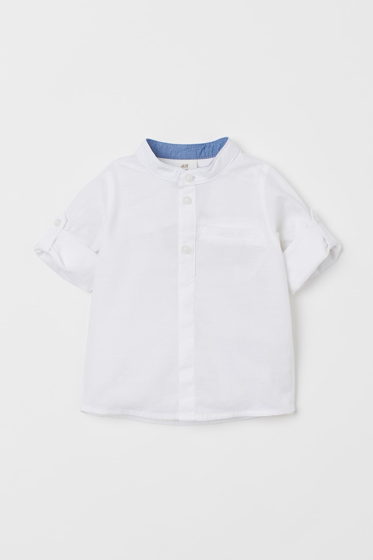 Band-collar Shirt - Long sleeve - Regular length - White - Kids | H&M US