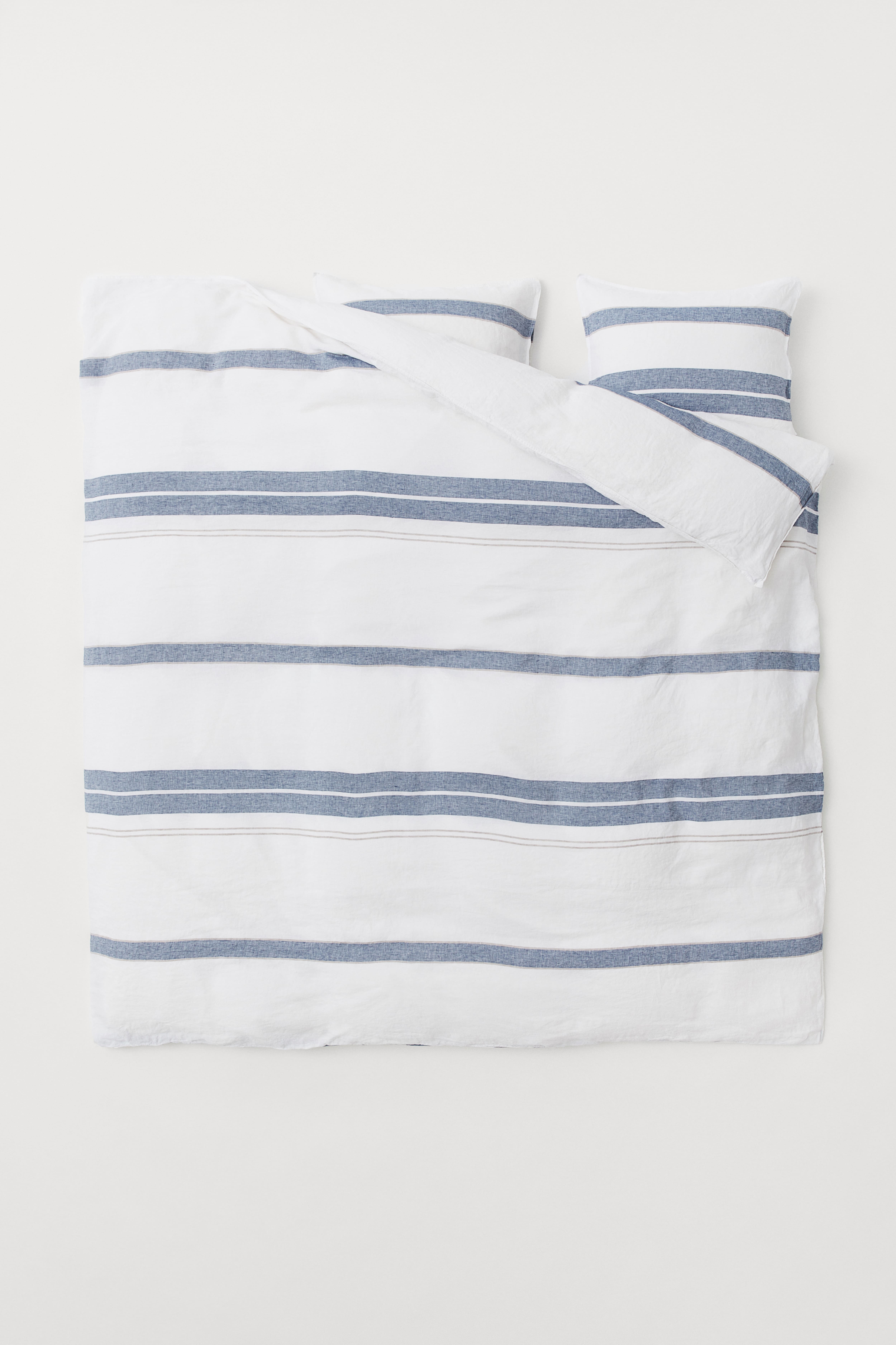 Washed Linen Duvet Cover Set White blue striped Home All H M CA