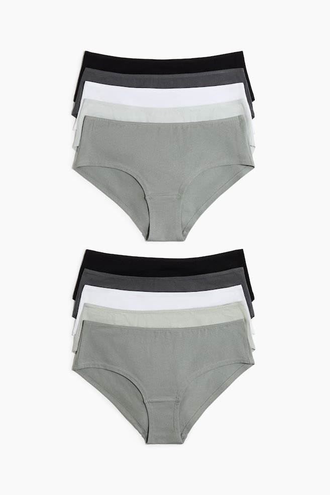 10er-Pack Baumwollhipster - Grau/Mattgrün/Mattblau/Hellgraumeliert/Schwarz/Mattrosa/Cremefarben geblümt/Hellrosa/Mattrosa/Hellgraumeliert/Rosa/Weinrot/Mattrosa - 1