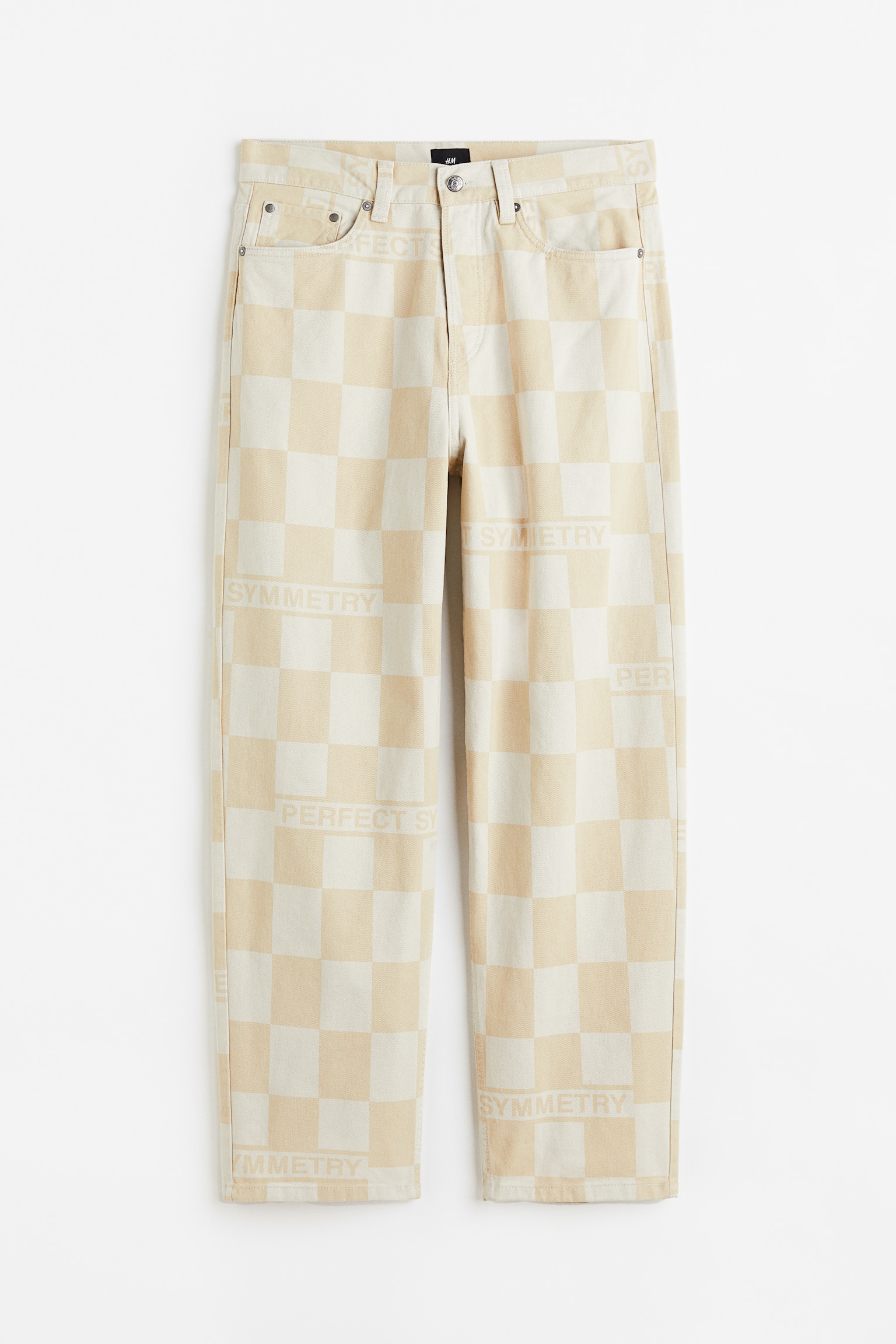 Loose Fit Patterned twill trousers - Beige/Checked - 1