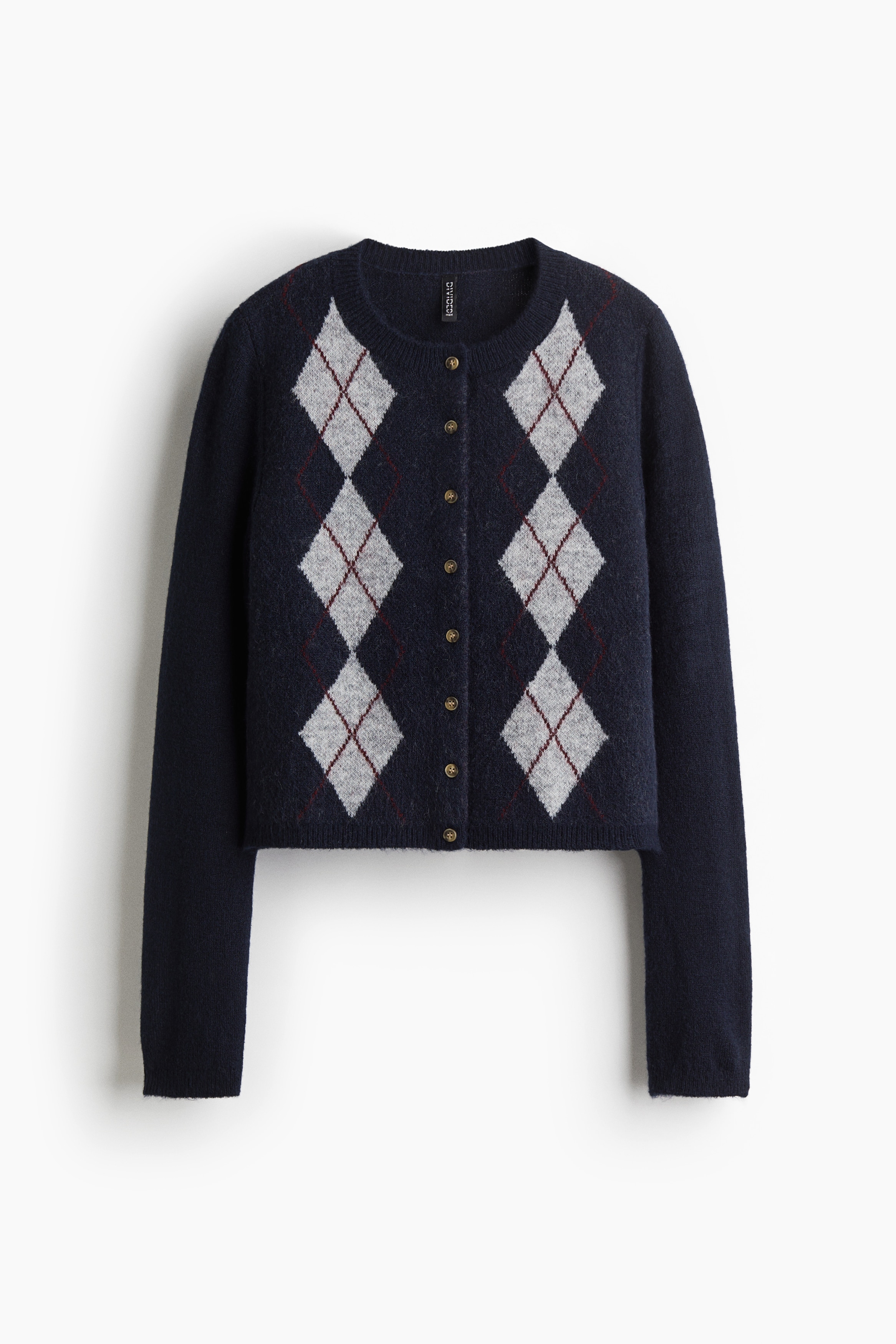 Jacquard Knit Cardigan - Navy blue/Argyle pattern/Grey marle/Argyle pattern/Dark beige/Argyle pattern