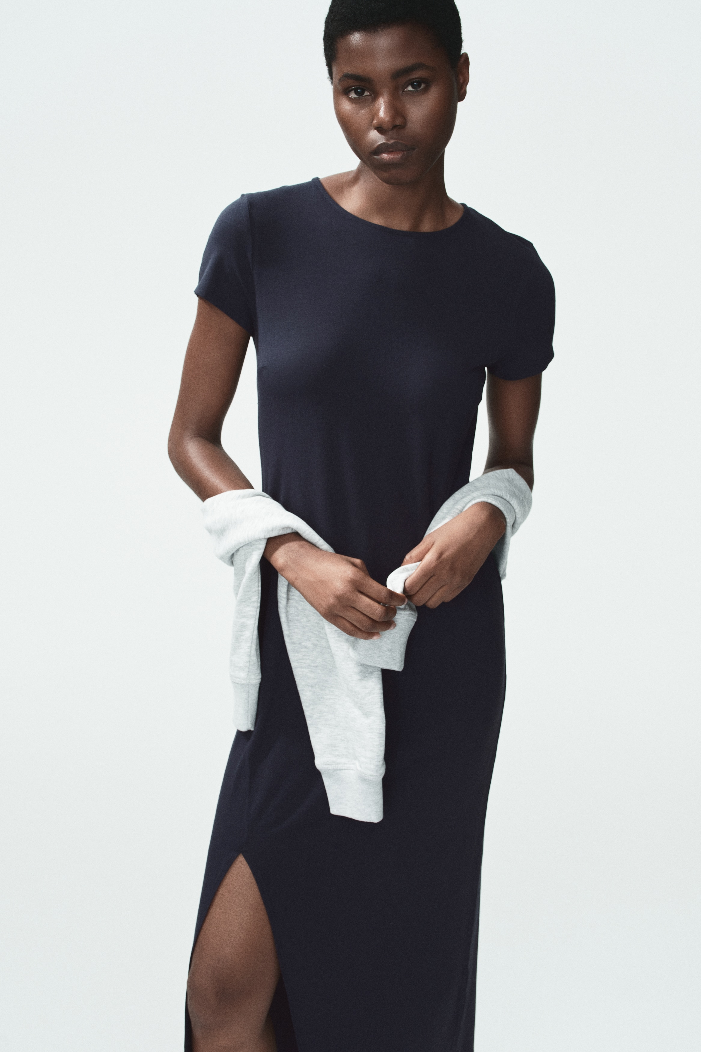 brown and blue combination dress Blue Stripe 100% Cotton T-Shirt Dress - All Dresses