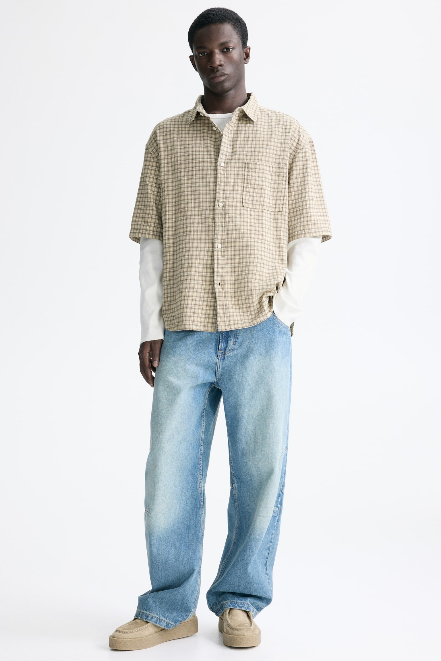 Camisa Relaxed Fit en franela de algodón - Beige/Cuadros/Verde claro/Cuadros/Azul claro/Cuadros - 2