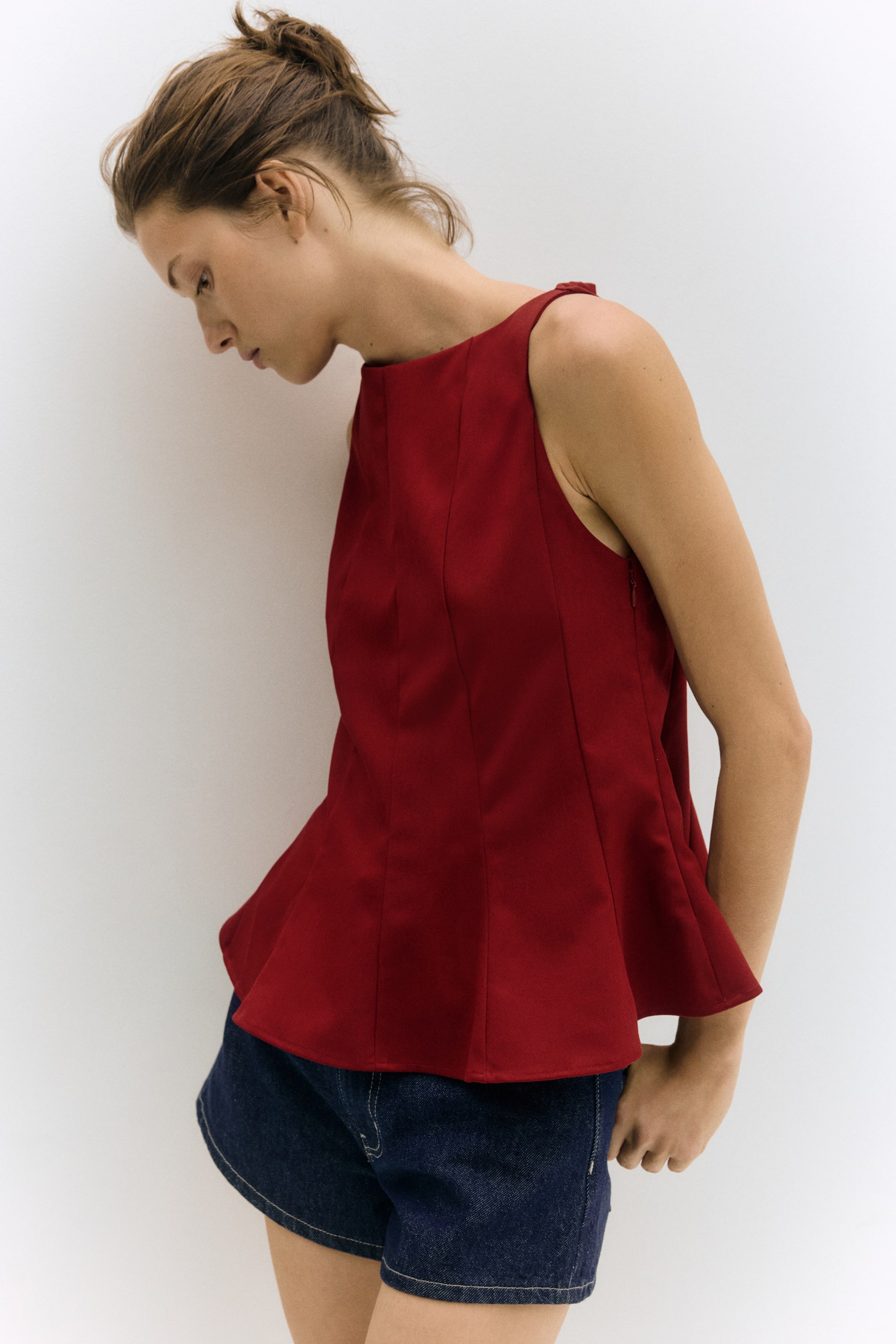 View larger image: Sleeveless Peplum Top - Dark red - Ladies | H&M US 1