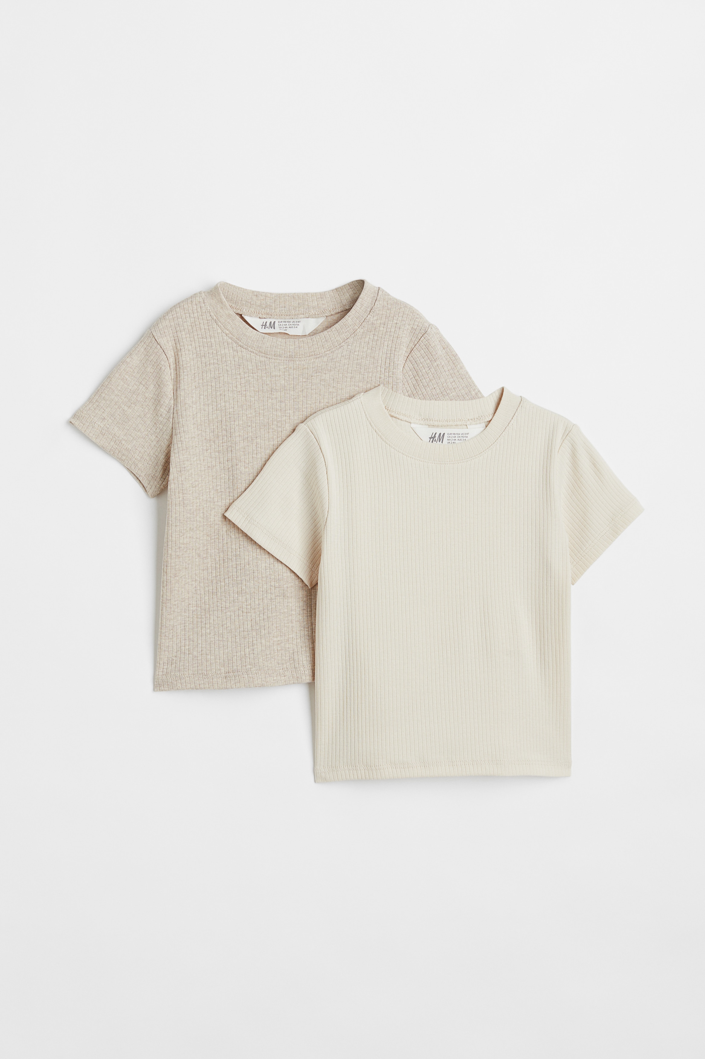 2er-Pack Gerippte Shirts - Hellbeige/Beigemeliert