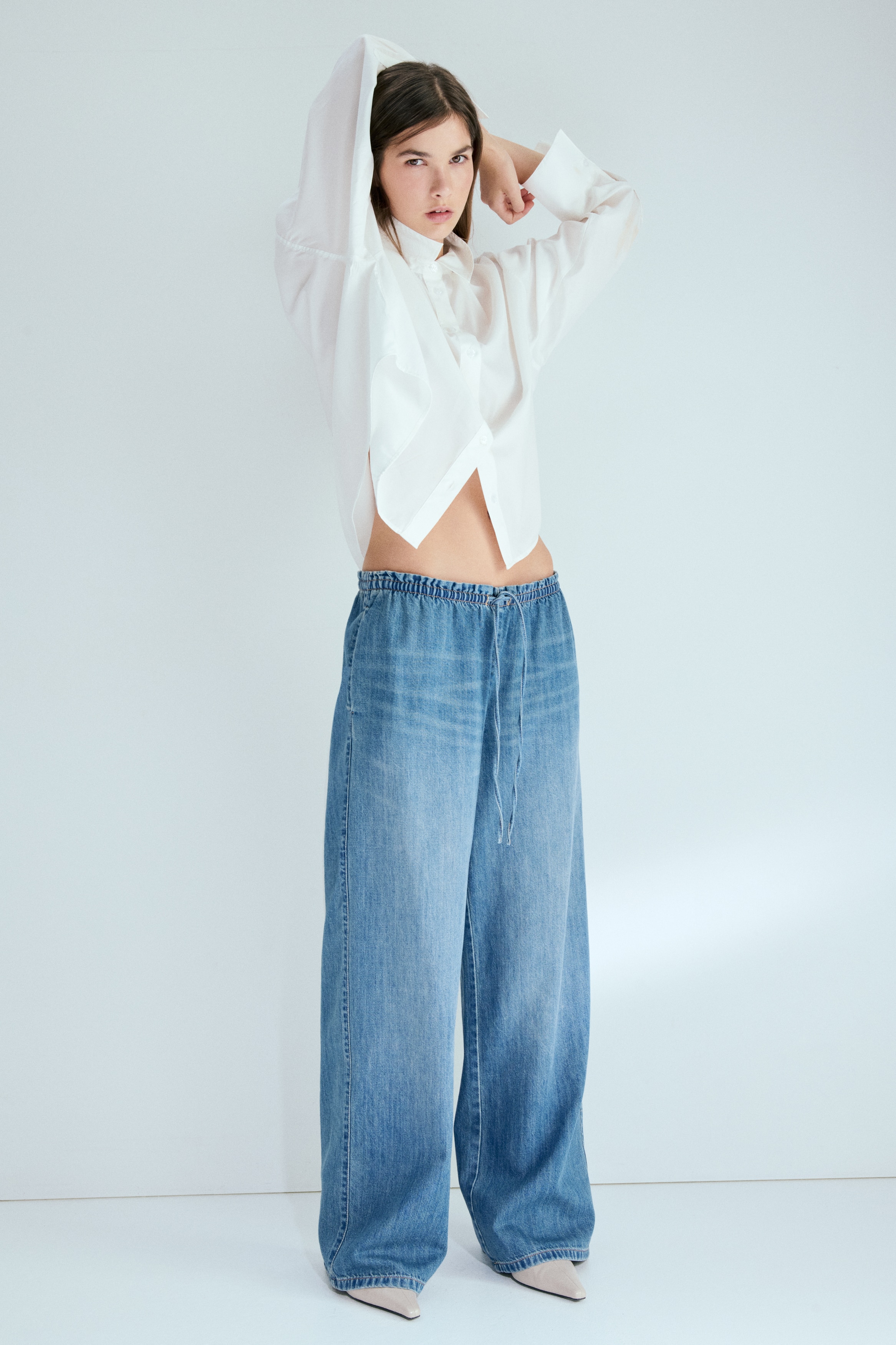 Denim pull-on trousers - Denim blue/Light grey