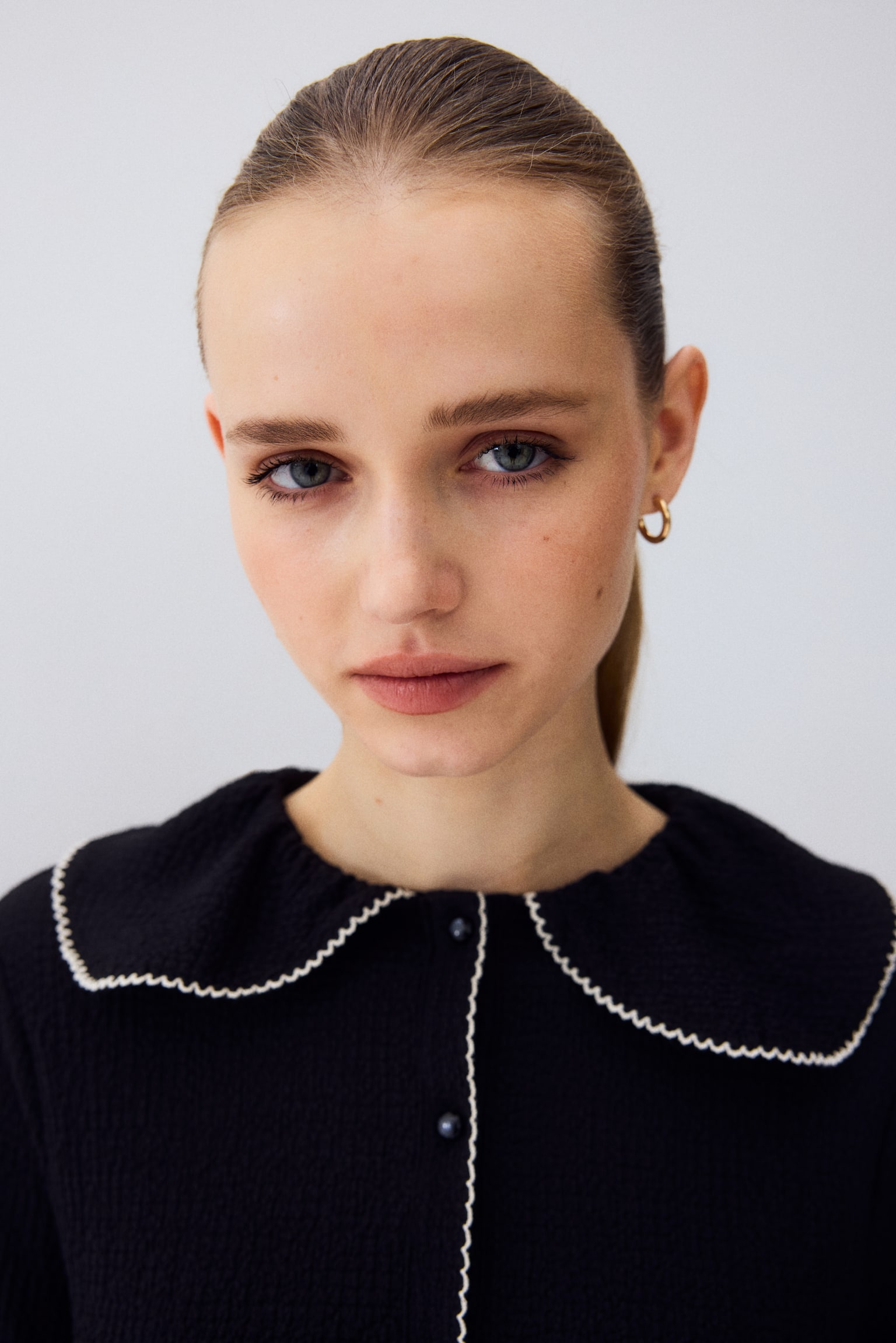 Collared peplum top - Charcoal grey/Cream/Turquoise - 4