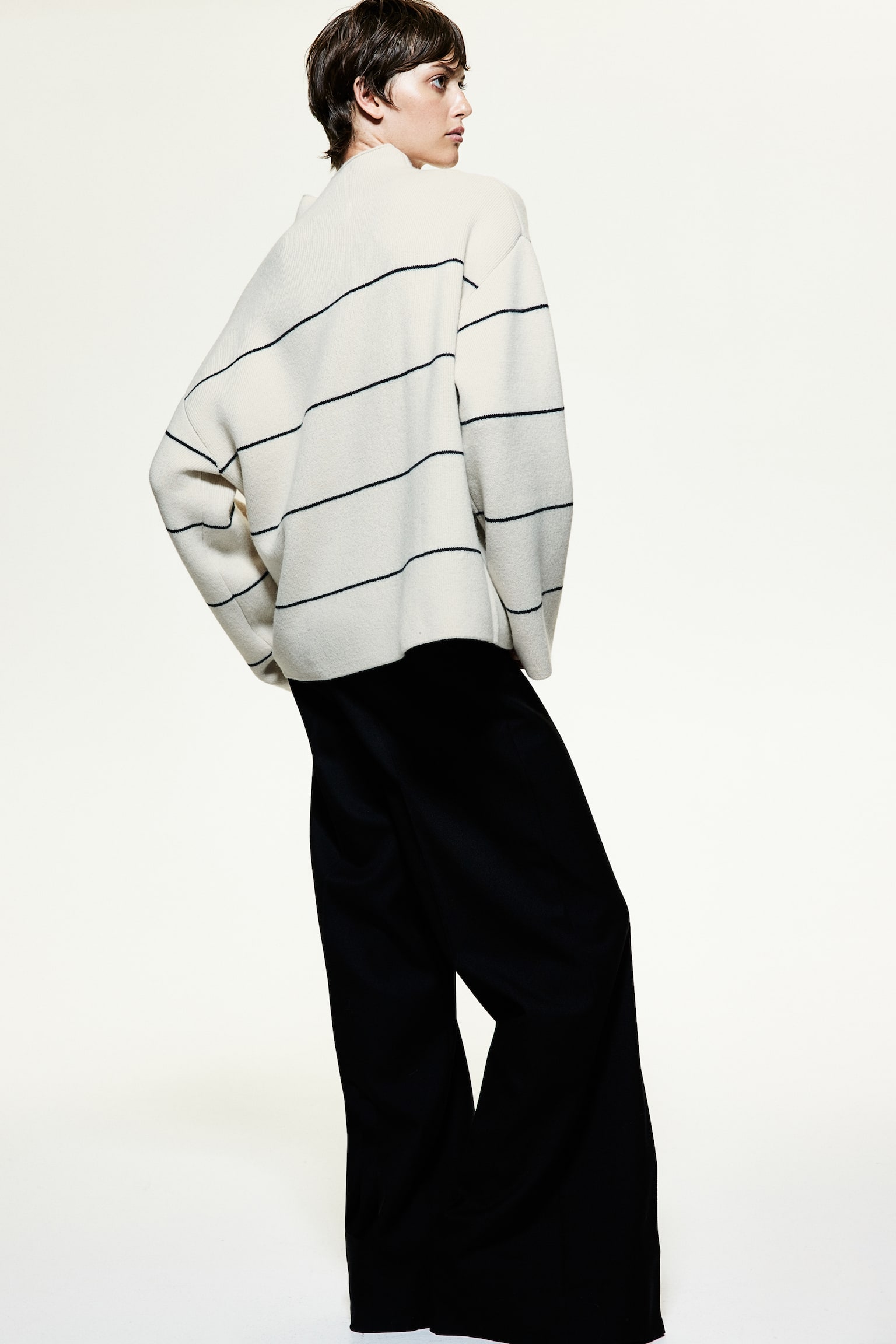 Wool-blend turtleneck jumper - Cream/Striped - 1