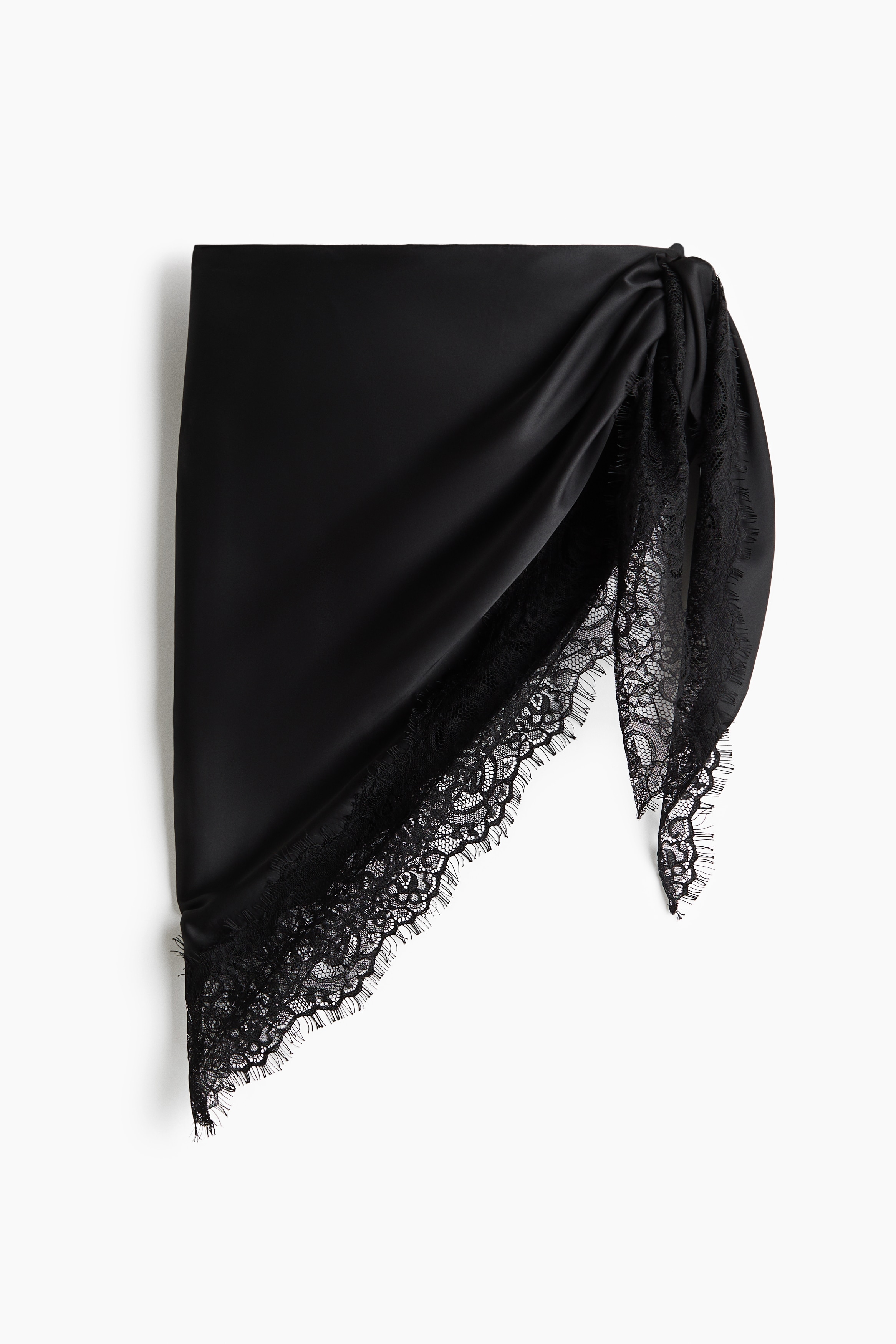 Lace-Trimmed Triangle Scarf - Black/Cream/Dark brown