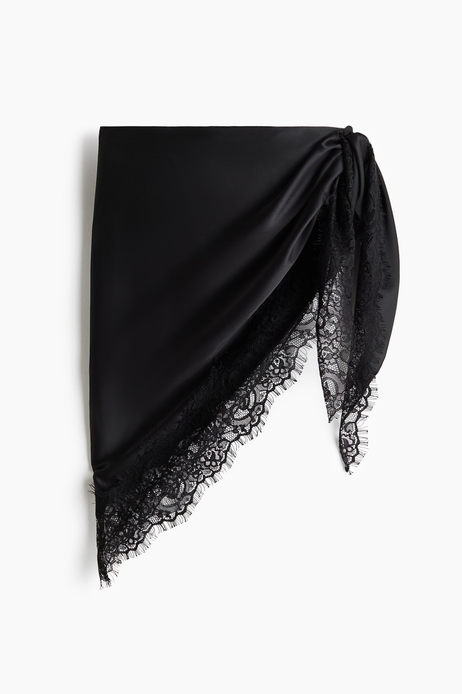 Lace-trimmed triangle scarf - Black/Dark brown - 2