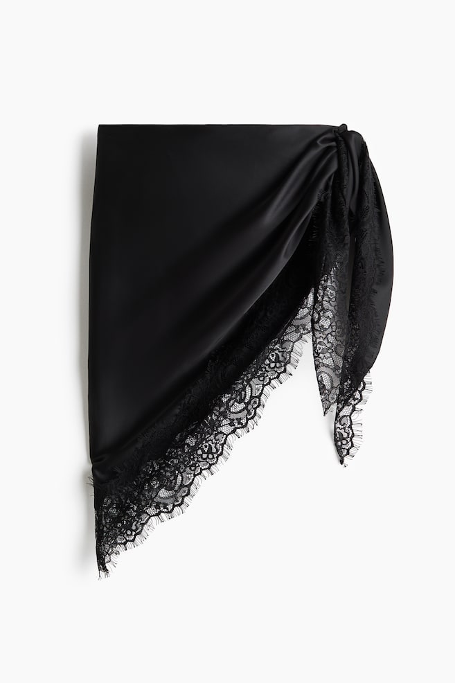 Lace-trimmed triangle scarf - Black - 1