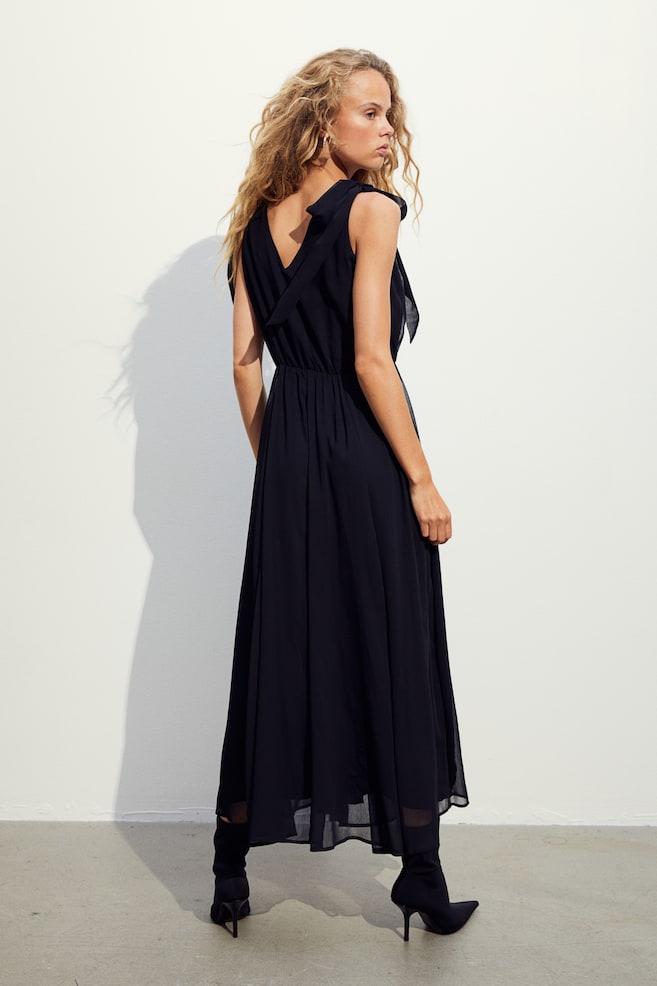 Bow-detail maxi dress - Black/Cream/Spotted - 5