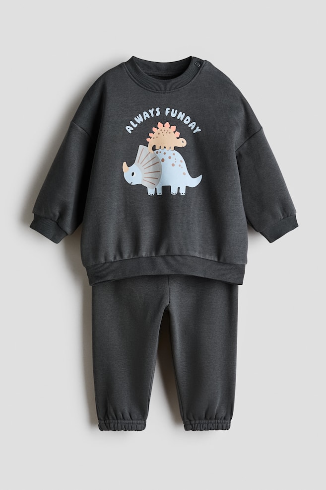 2-piece printed sweatshirt set - Dark grey/Always Funday/Navy blue/New York/Dusty blue/Striped/White/Dinosaurs/Light green/Vehicles/Cream/Vehicles/Beige/Animals - 1