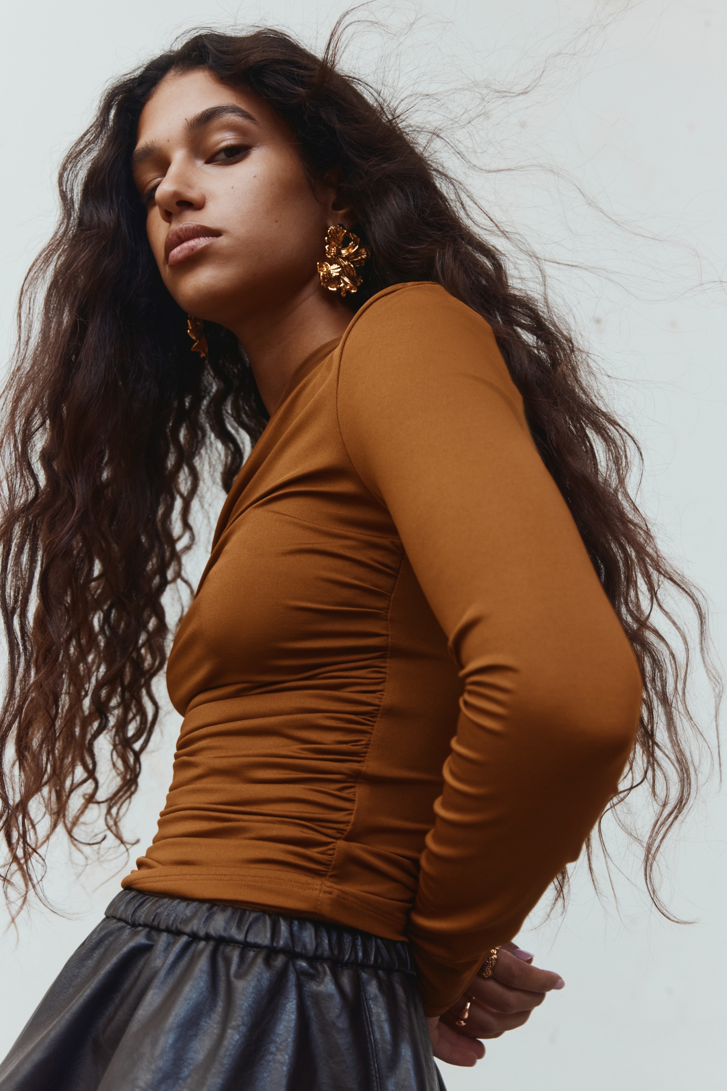 Top drappeggiato in jersey - Marrone/Nero/Rosso