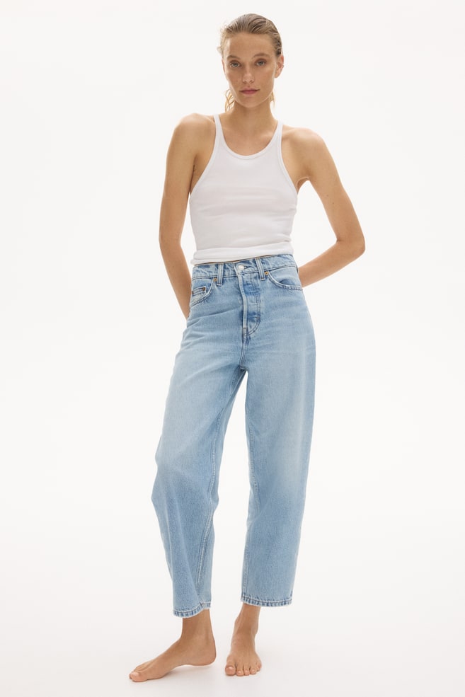 Barrel High Waist Ankle Jeans-Světlý denim blue - 2