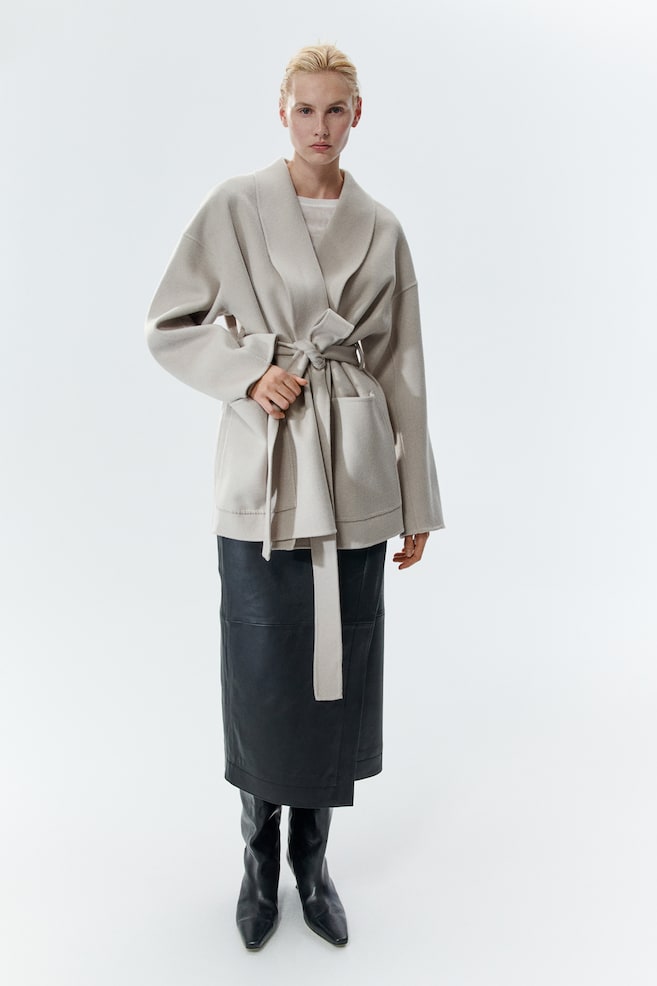 Tie-belt wool coat - Dark grey - 4