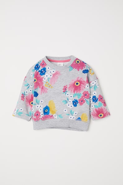 Sweatshirt - Long sleeve - Light grey marl/Floral - Kids | H&M GB