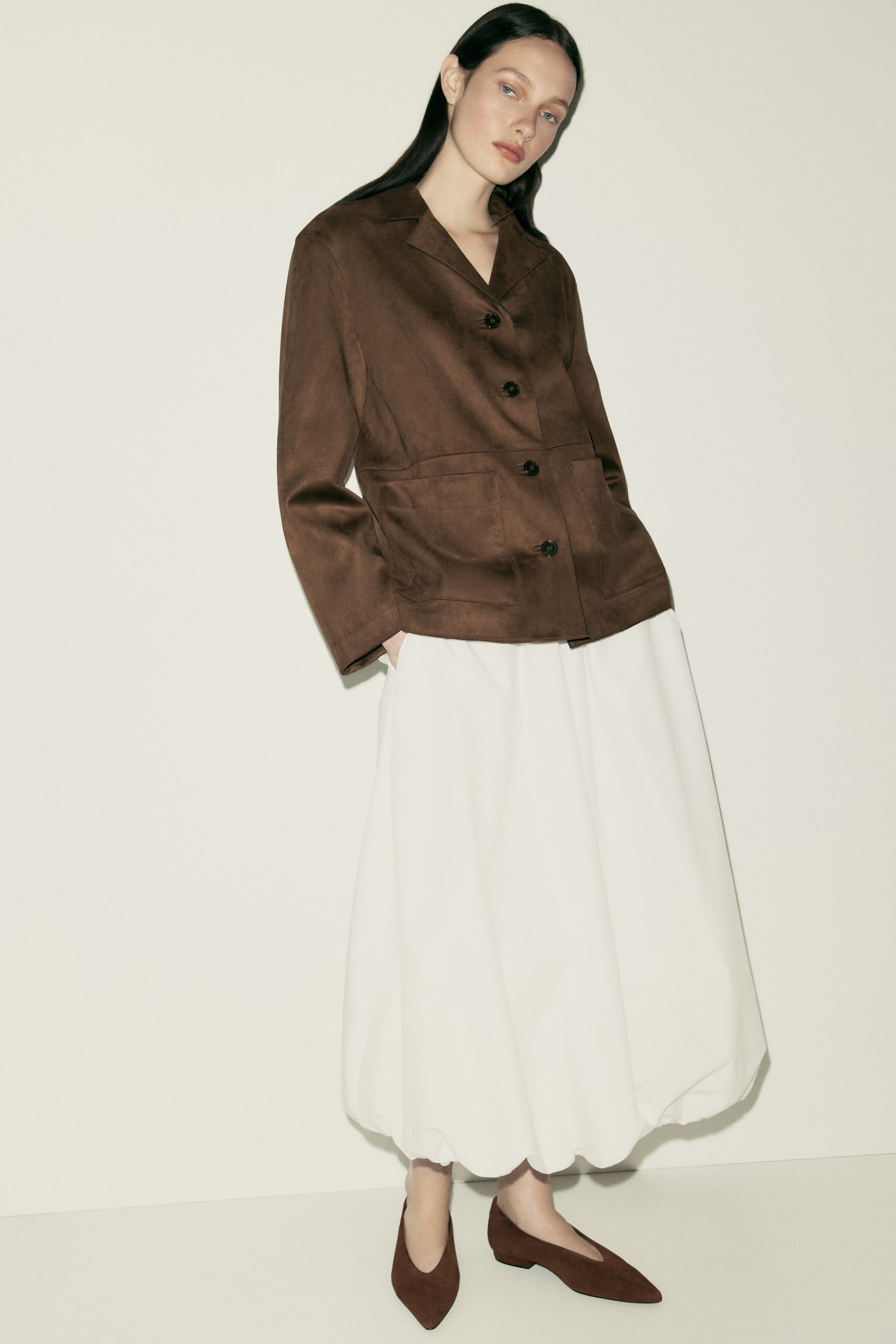 真皮芭蕾淺口鞋 - 深咖啡色/黑色 - 2