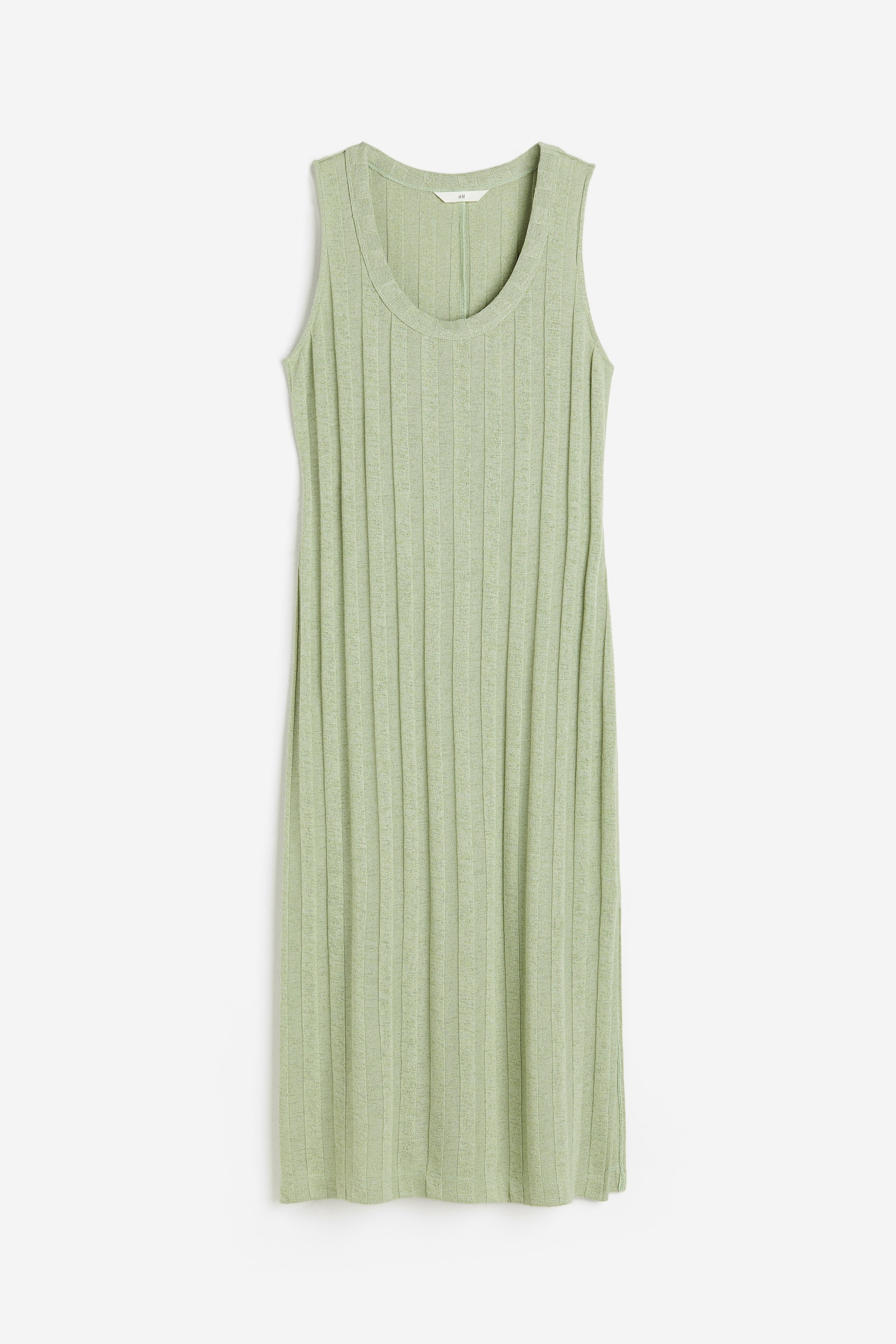 Geripptes Strickkleid - Hellgrün/Hellbeige/Weiß/Schwarz gestreift/Rot