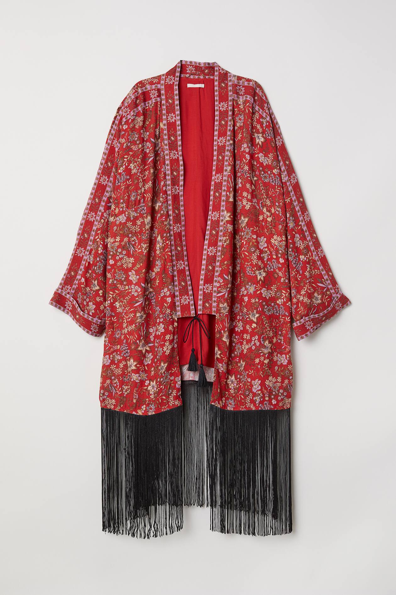 Fringed kimono Red/Floral Ladies H&M