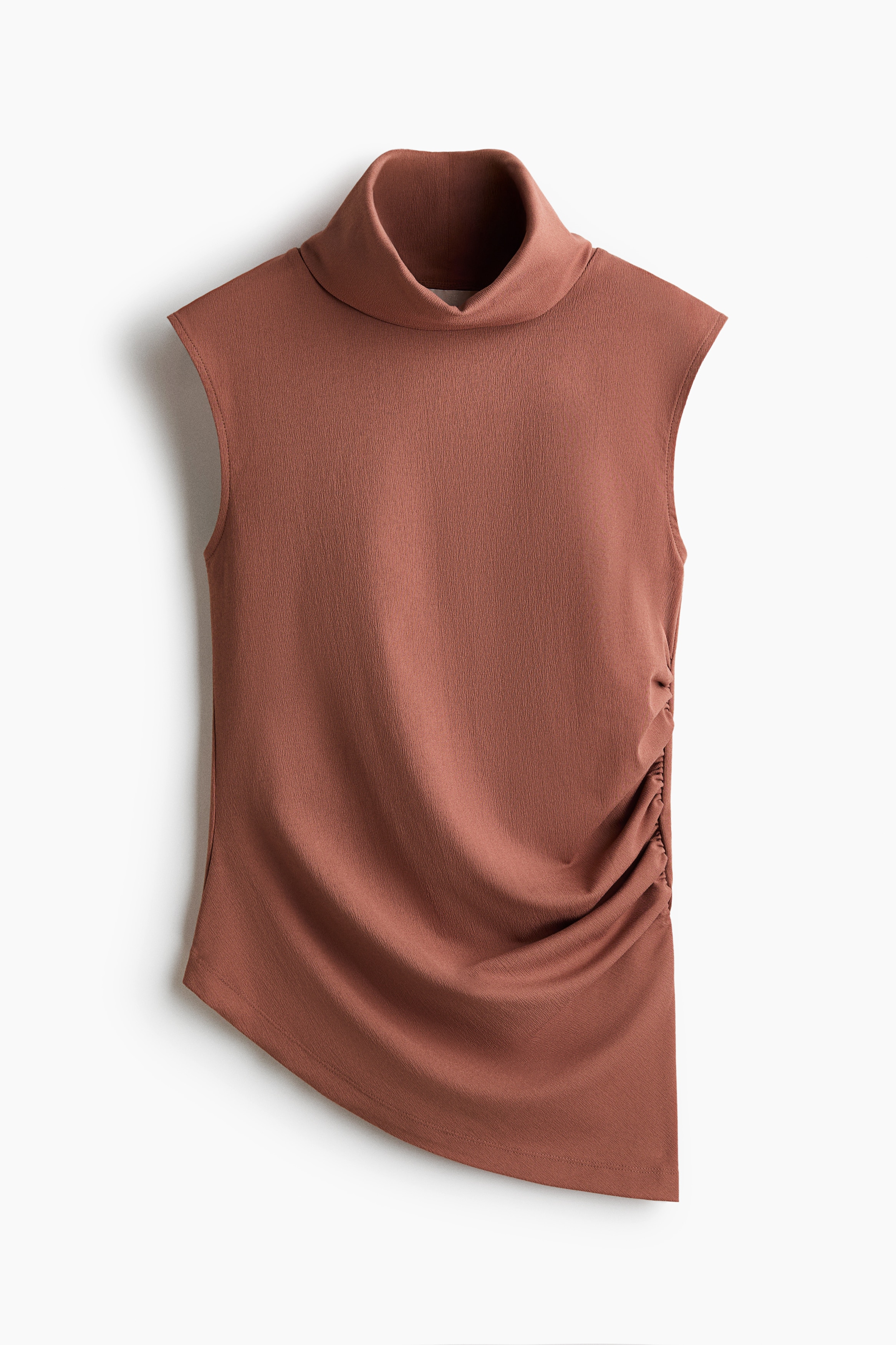 Top drapeado de cuello alto - Terracota/Café oscuro