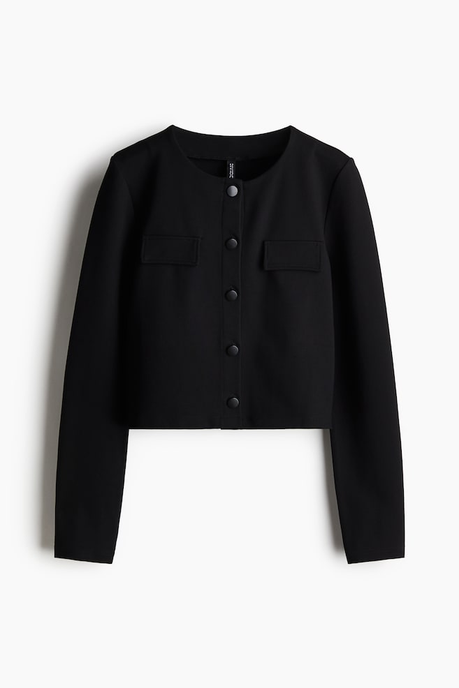 Pocket-Detail Jersey Cardigan - Black/Cream/Navy blue - 1