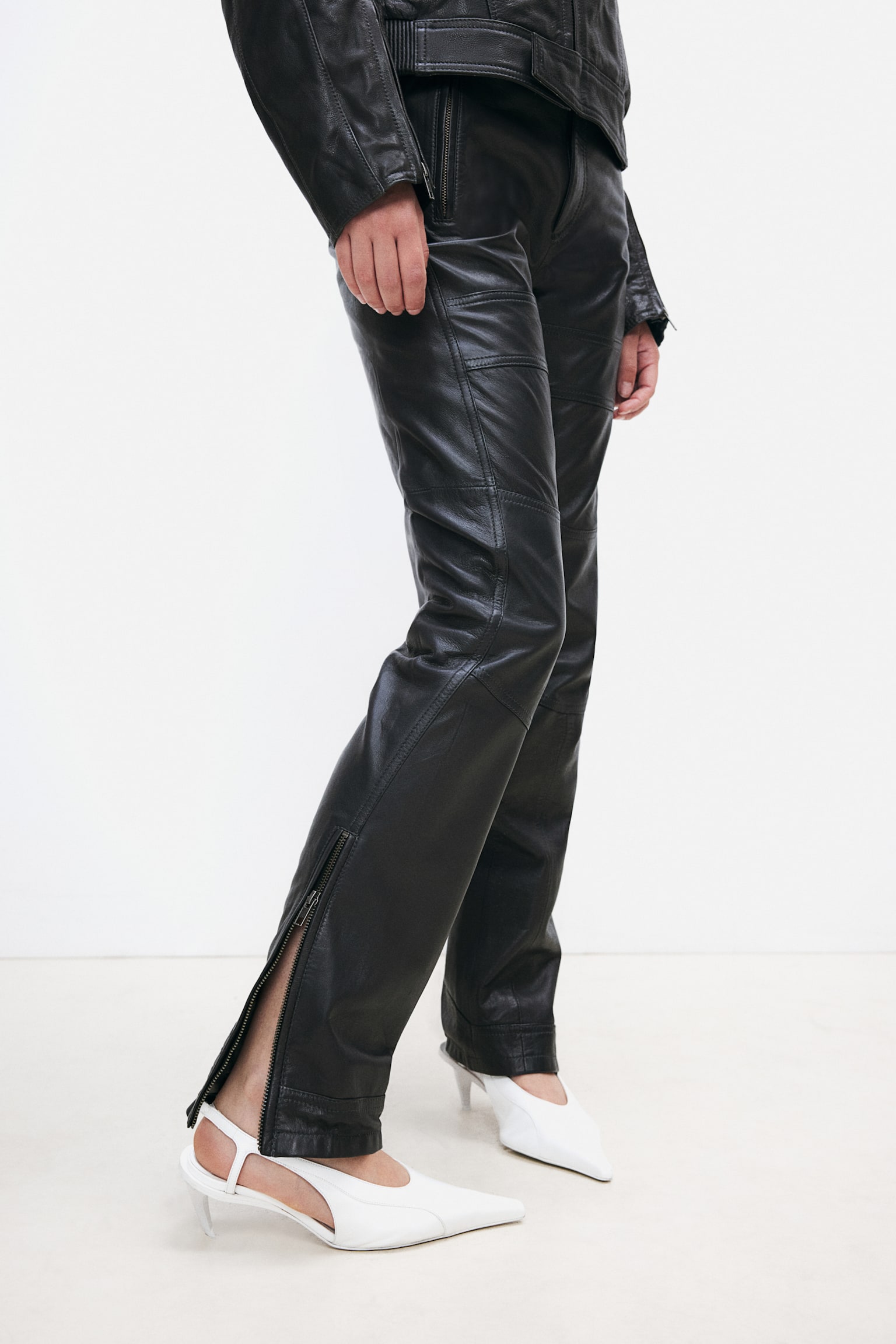 Leather biker trousers - Dark grey - 6