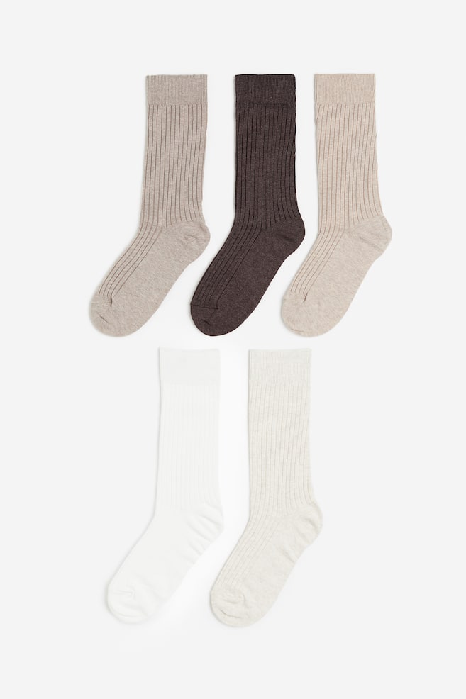 5-pack sokker - Mørk beige/Mørk brun/Beige/Sort/Grå/Hvit - 1