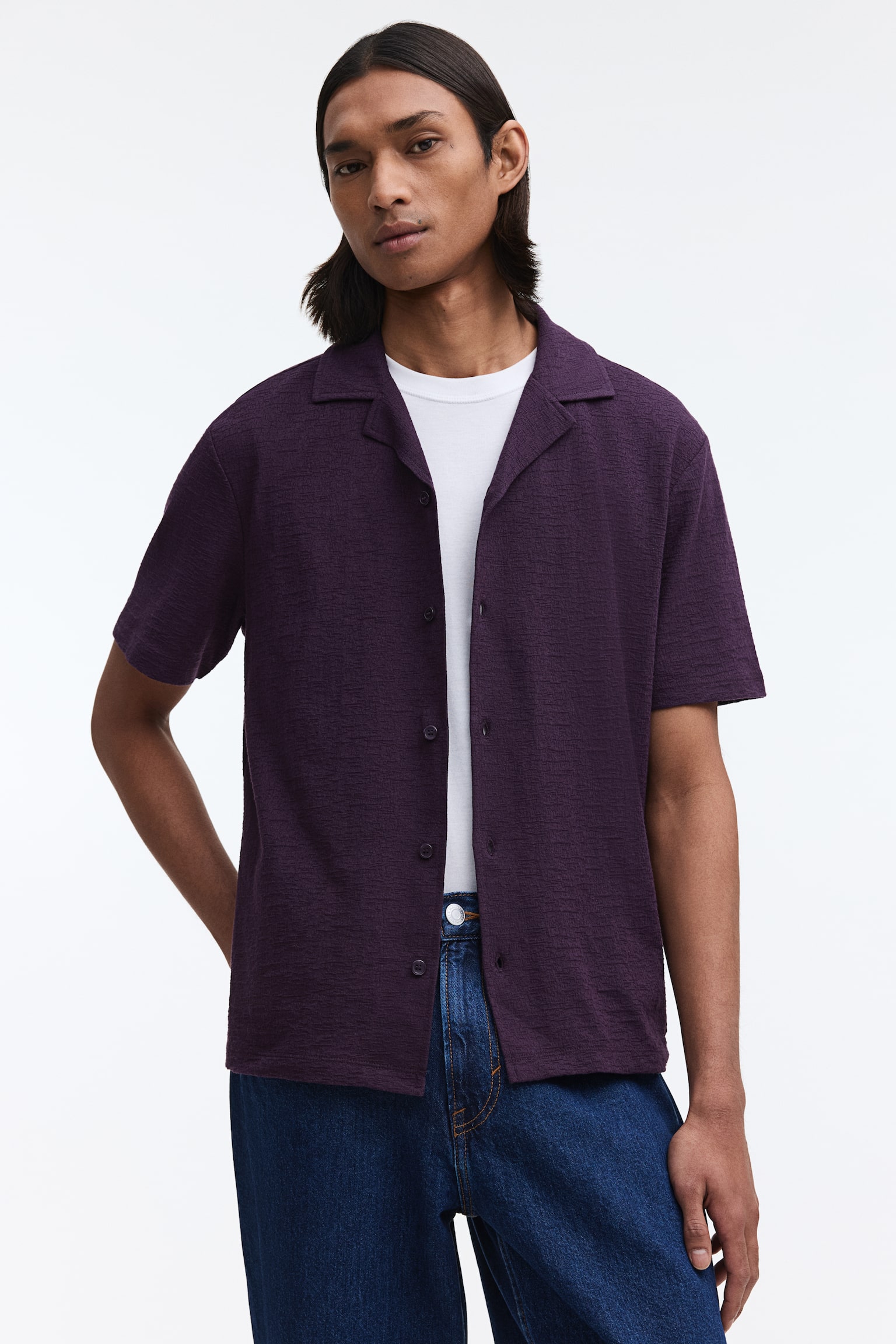 חולצת ריזורט Regular Fit - סגול כהה/שחור - 1