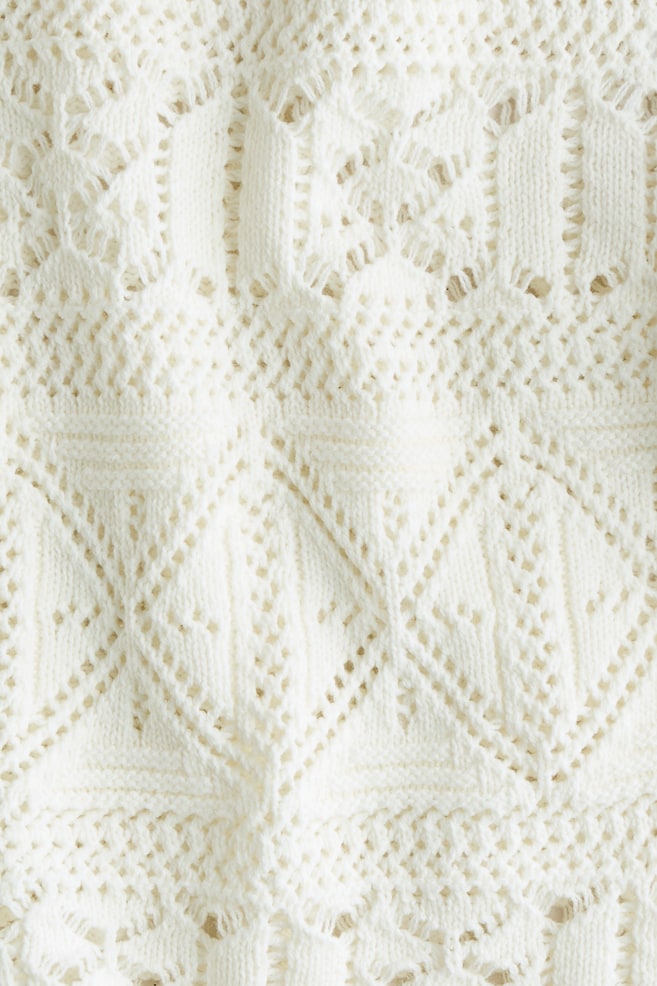 Crochet-Look Sweater - White/Light blue/Light pink - 2